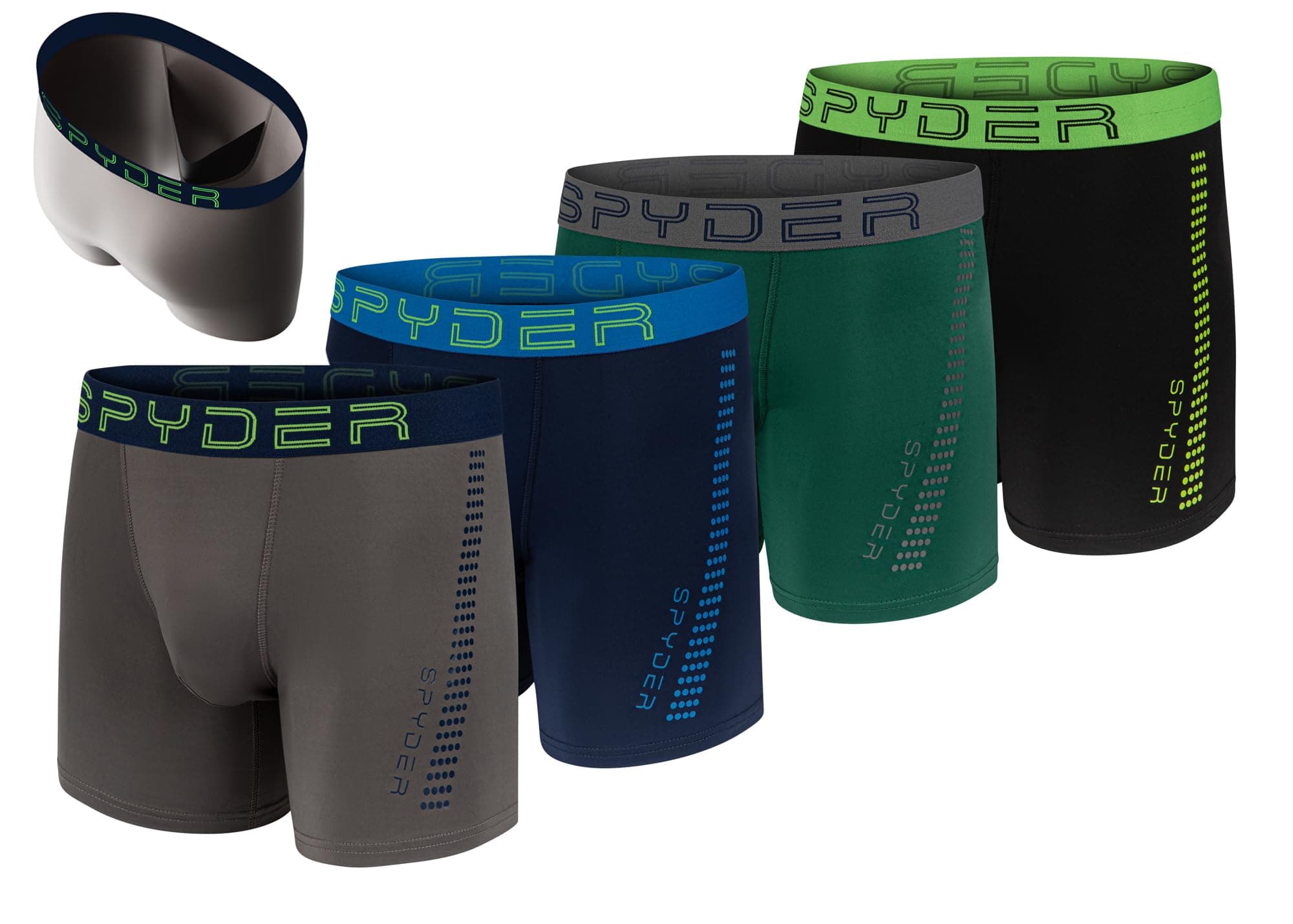 Spyder Mens Boxer Briefs 4 Pack Poly Spandex Performance Boxer Briefs Underwear/Comfort Support Pouch Boxer Briefs