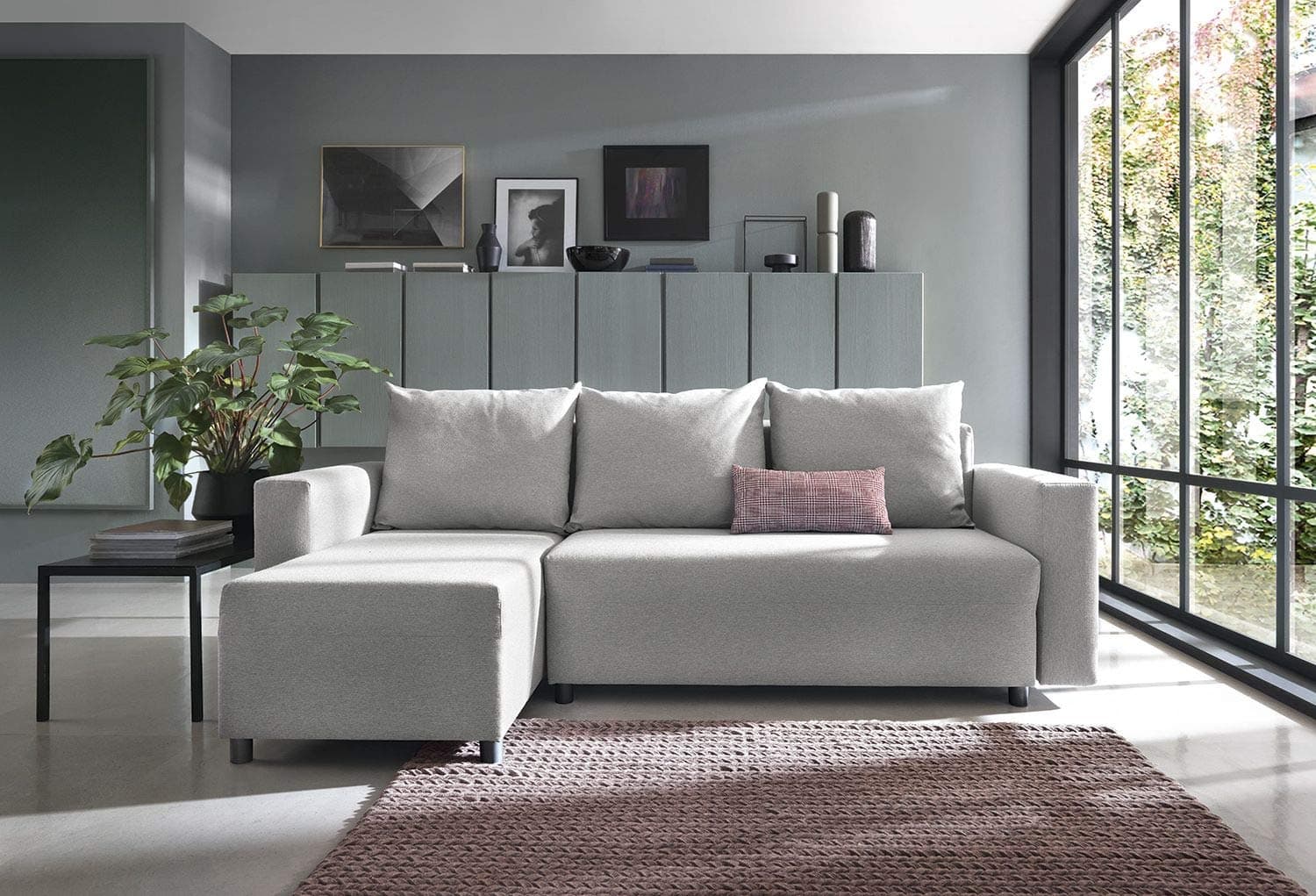 Abakus Direct Oslo Corner Sofa Bed with Underneath Storage in Grey Linen Fabric - Left