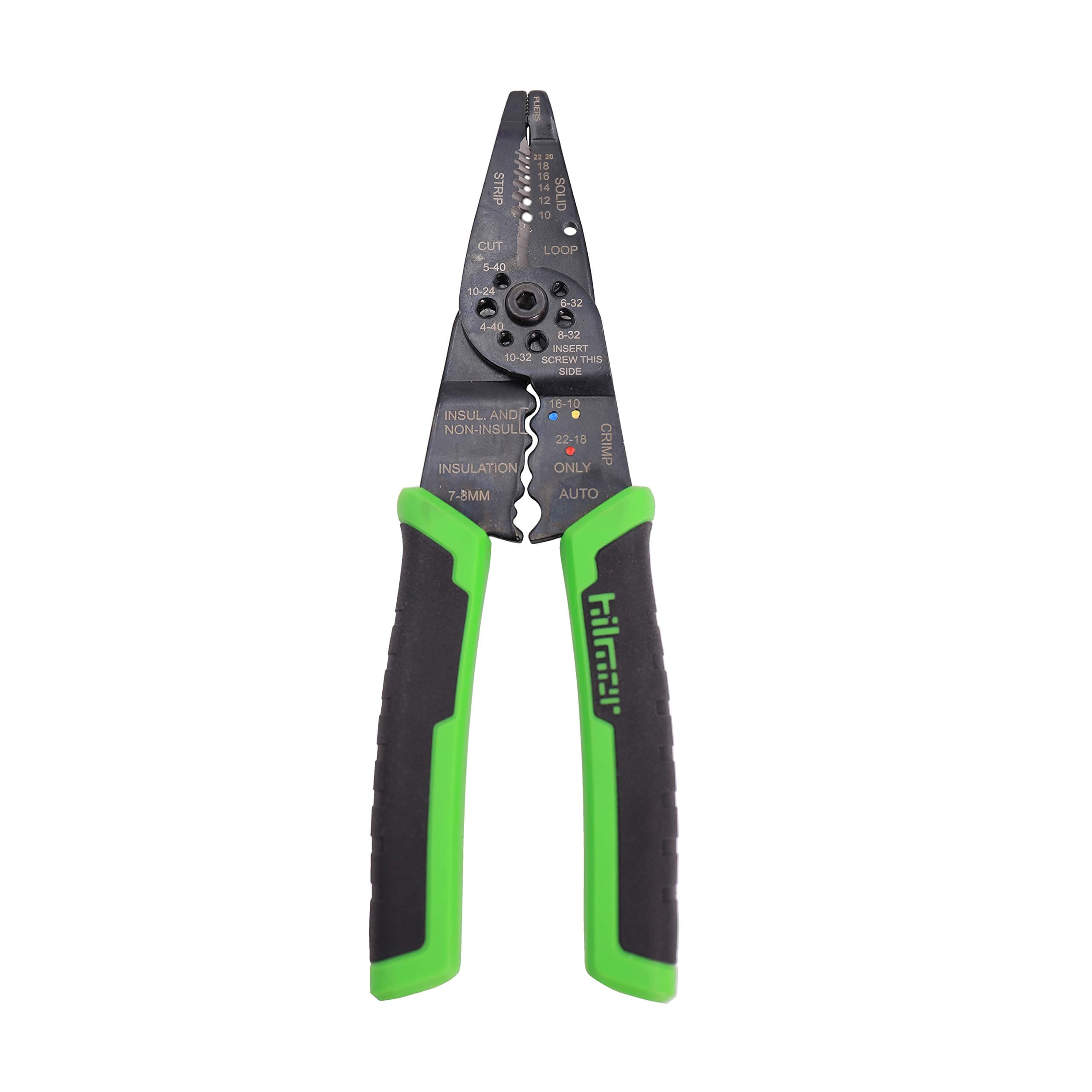Hilmor8" Wire Stripper with Rubber Handle Grip, Black & Green, WS8 1885424