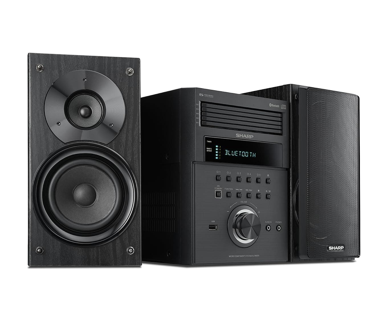 XL-BH250 Sharp 5-Disc Micro Shelf Executive Speaker System with Bluetooth, USB Port for MP3 Playback, AM/FM, Audio in for Digital Players