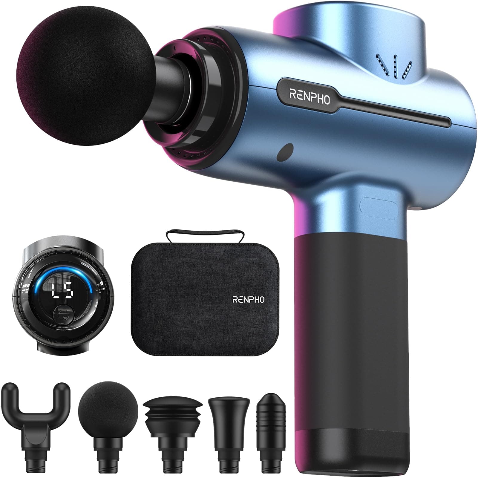 RENPHO Active Massage Gun, Percussion Deep Tissue Back Massager Ergonomic Design with 5 Speeds for Muscle Therapy, Travel Massage Gun with Carry Case, Portable