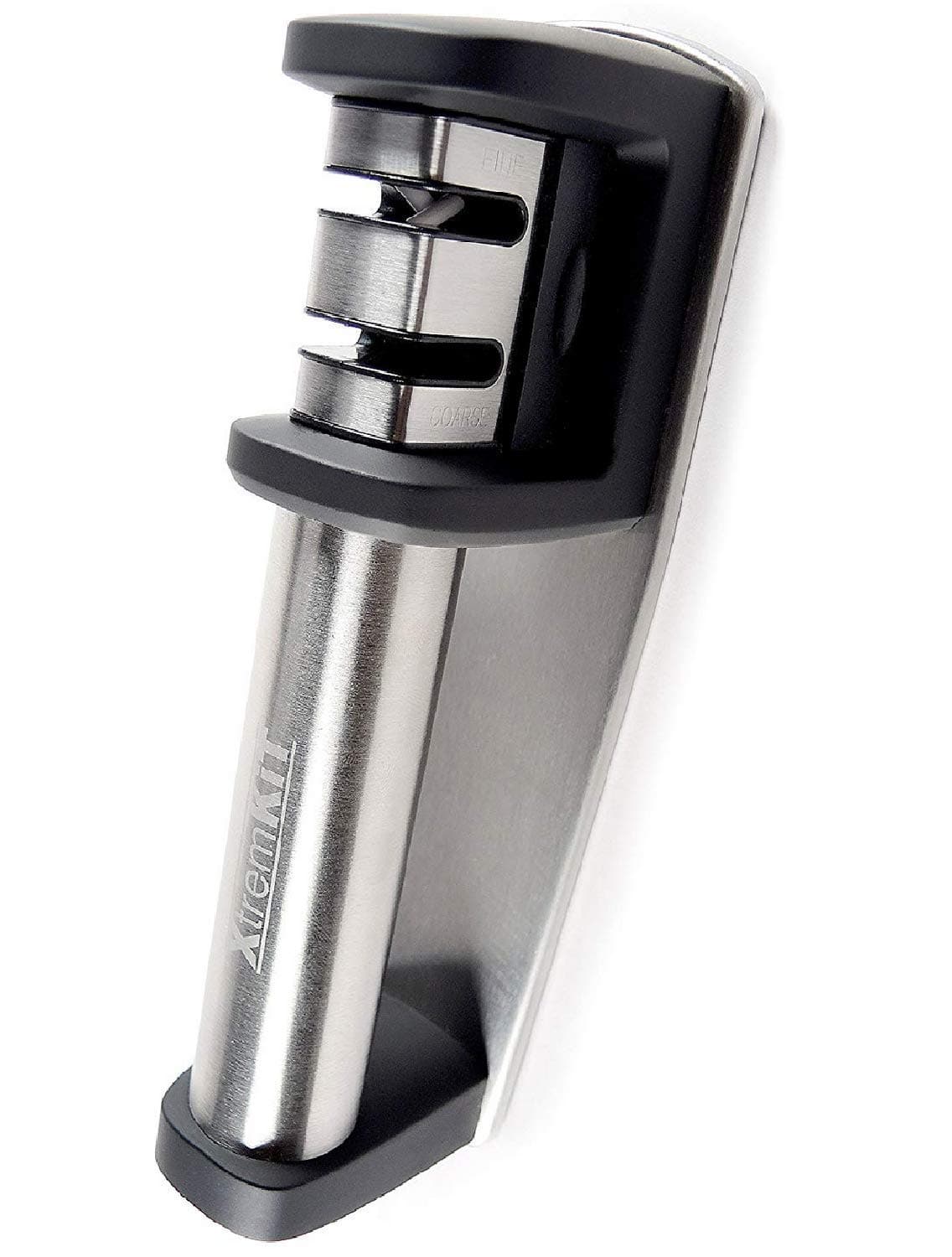 2-Stage Knife Sharpener, Handheld with Reversible Grinding Head and Finger Guard