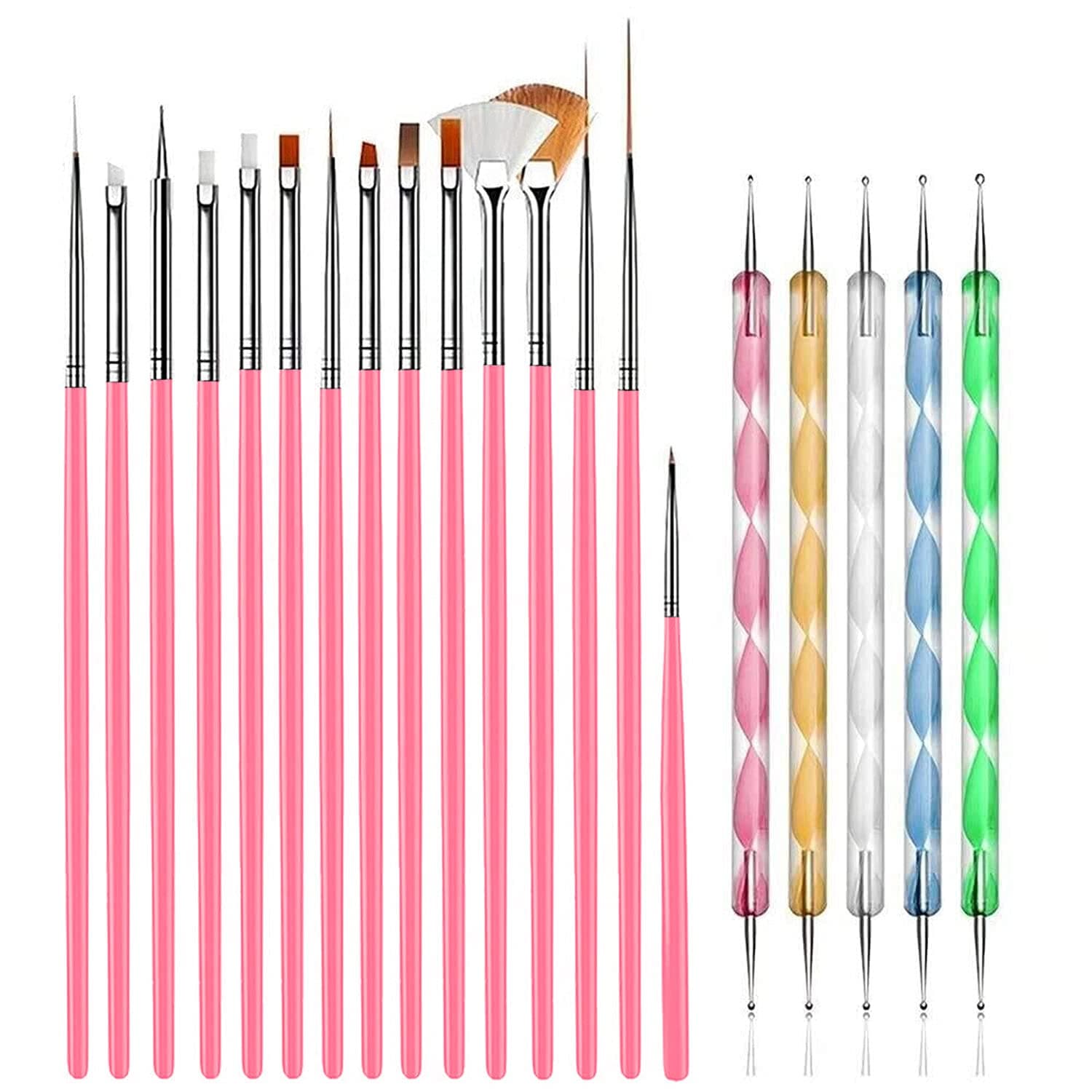 20pcs Nail Art Brushes Pink