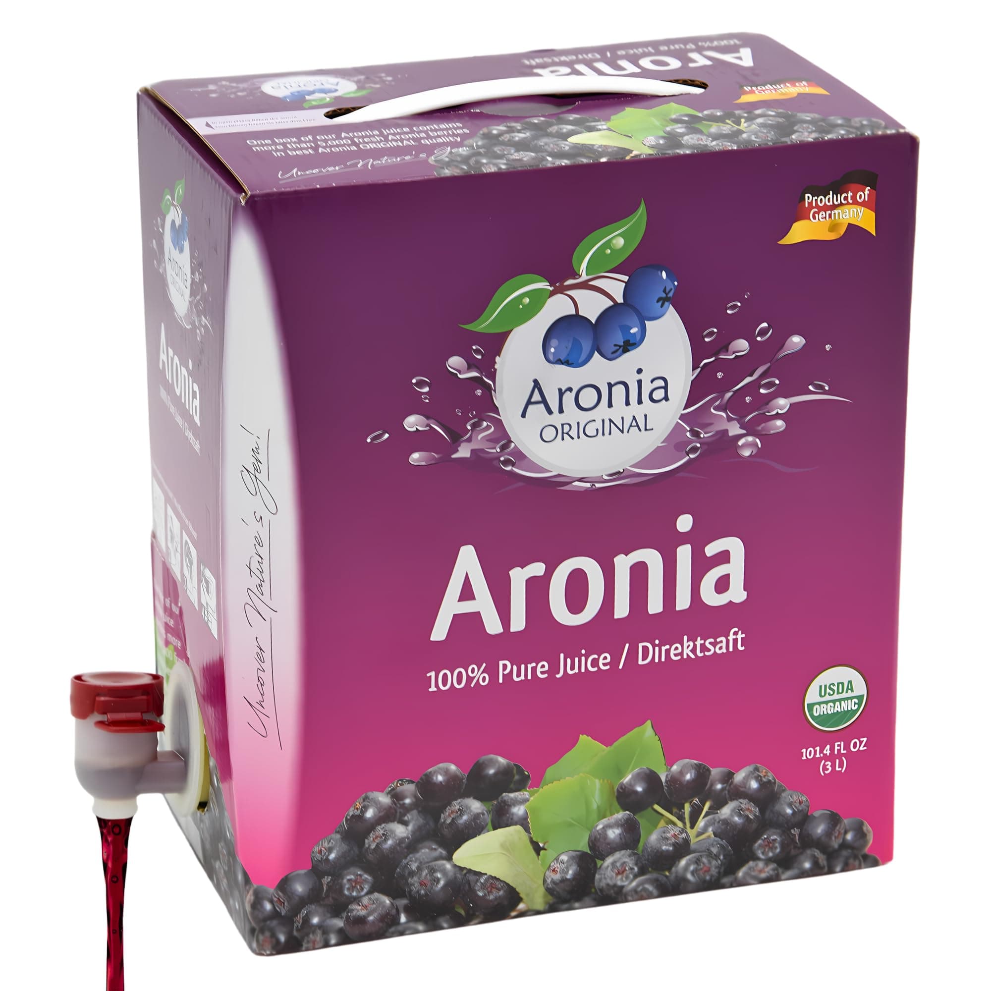 Aronia Original Organic Aronia Berry Juice Box 101.4 Fl Oz - 100% Pure Chokeberry Juice, Not from Concentrate - No Additives, Vegan & Non-GMO