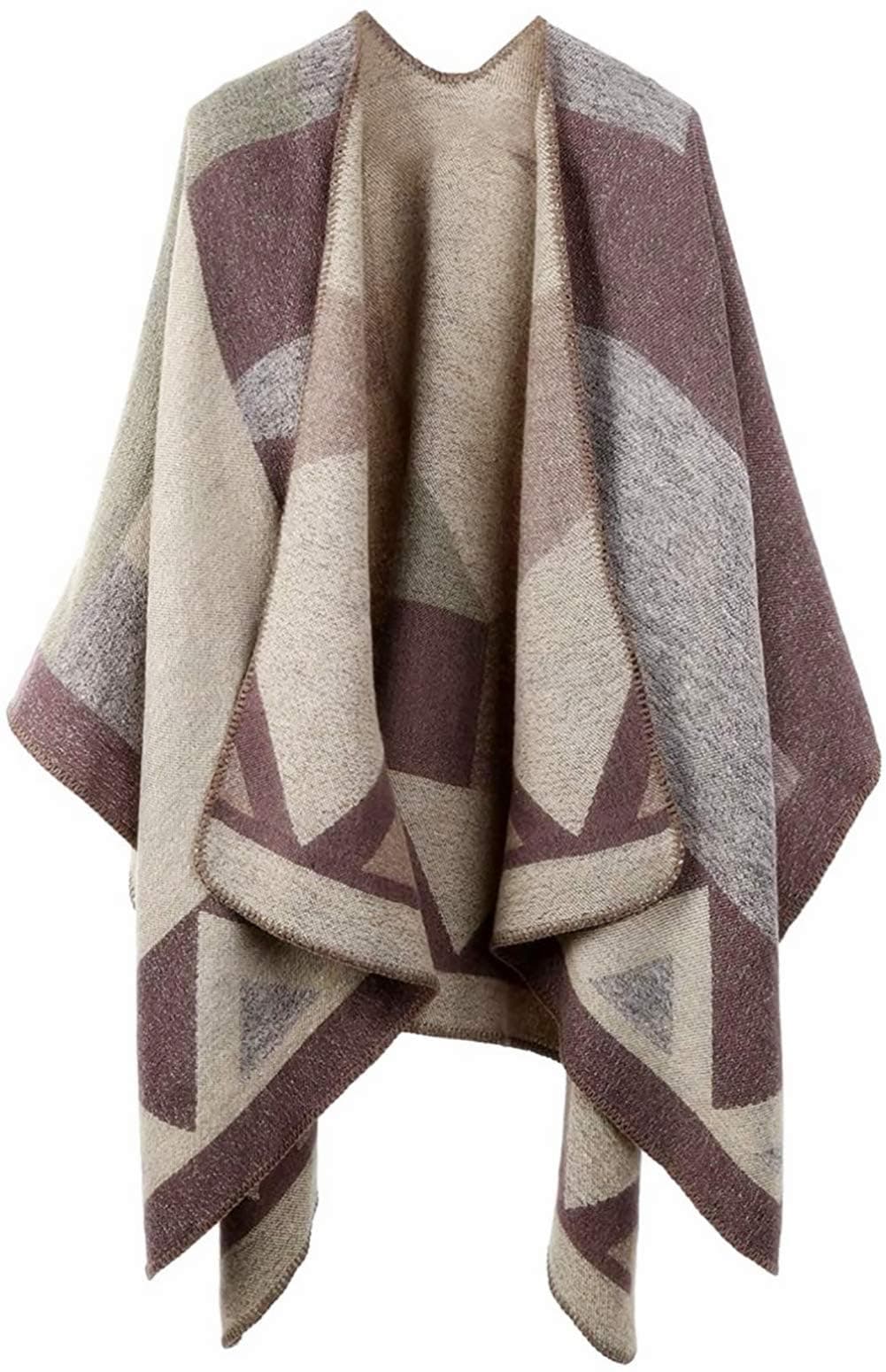 Excefore Womens Reversible Oversized Poncho Cape Warm Shawl Wrap Open Front Printed Blanket Cardigans