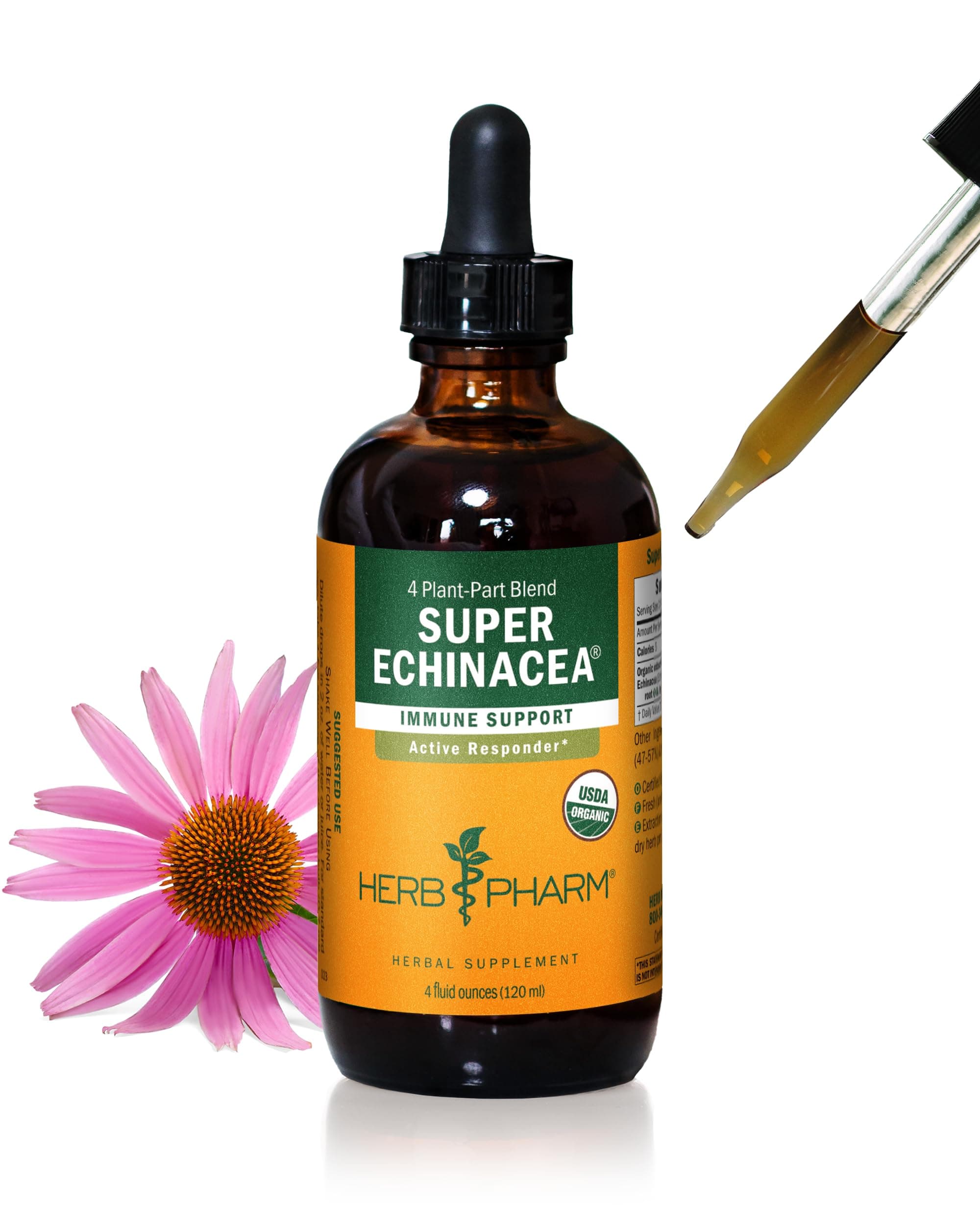 Certified Organic Super Echinacea Liquid Extract for Active Immune System Support - 4 Ounce