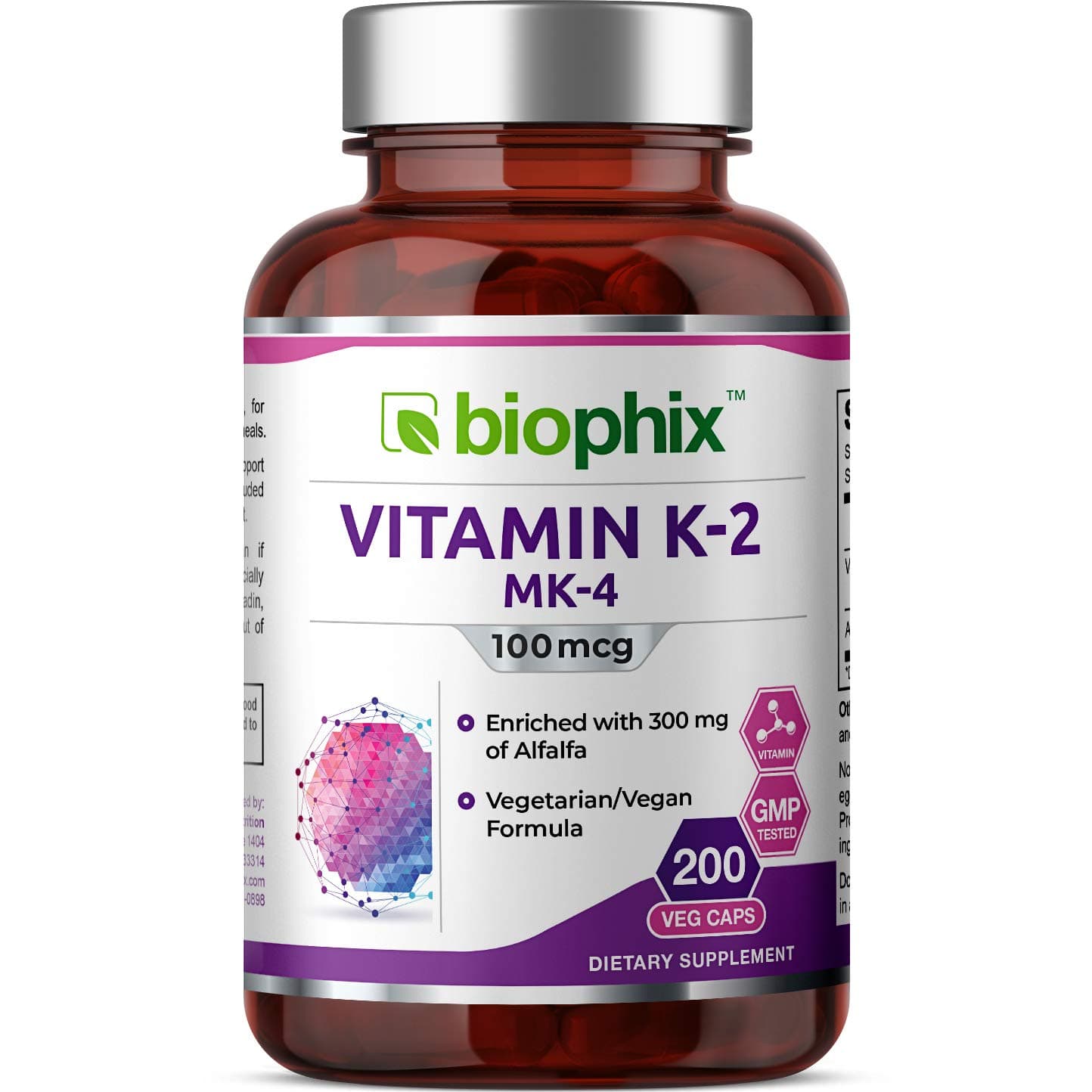 biophix Vitamin K2 MK-4-100 mcg 200 Caps with Alfalfa - Supports Strong Bones Immune Health