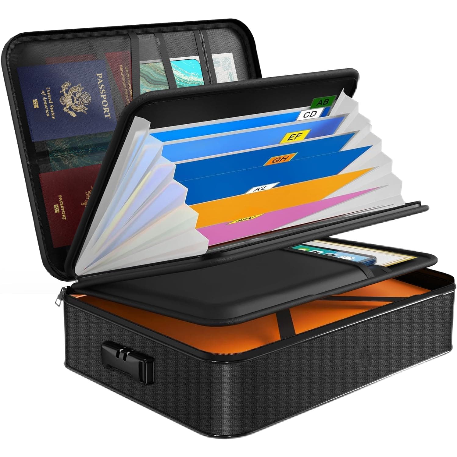 JUNDUN Fireproof Document Box, Waterproof and Fireproof Document Storage,Portable Home Fire Safe Storage Box Case with Lock for Documents,Deed and Birth Certificate