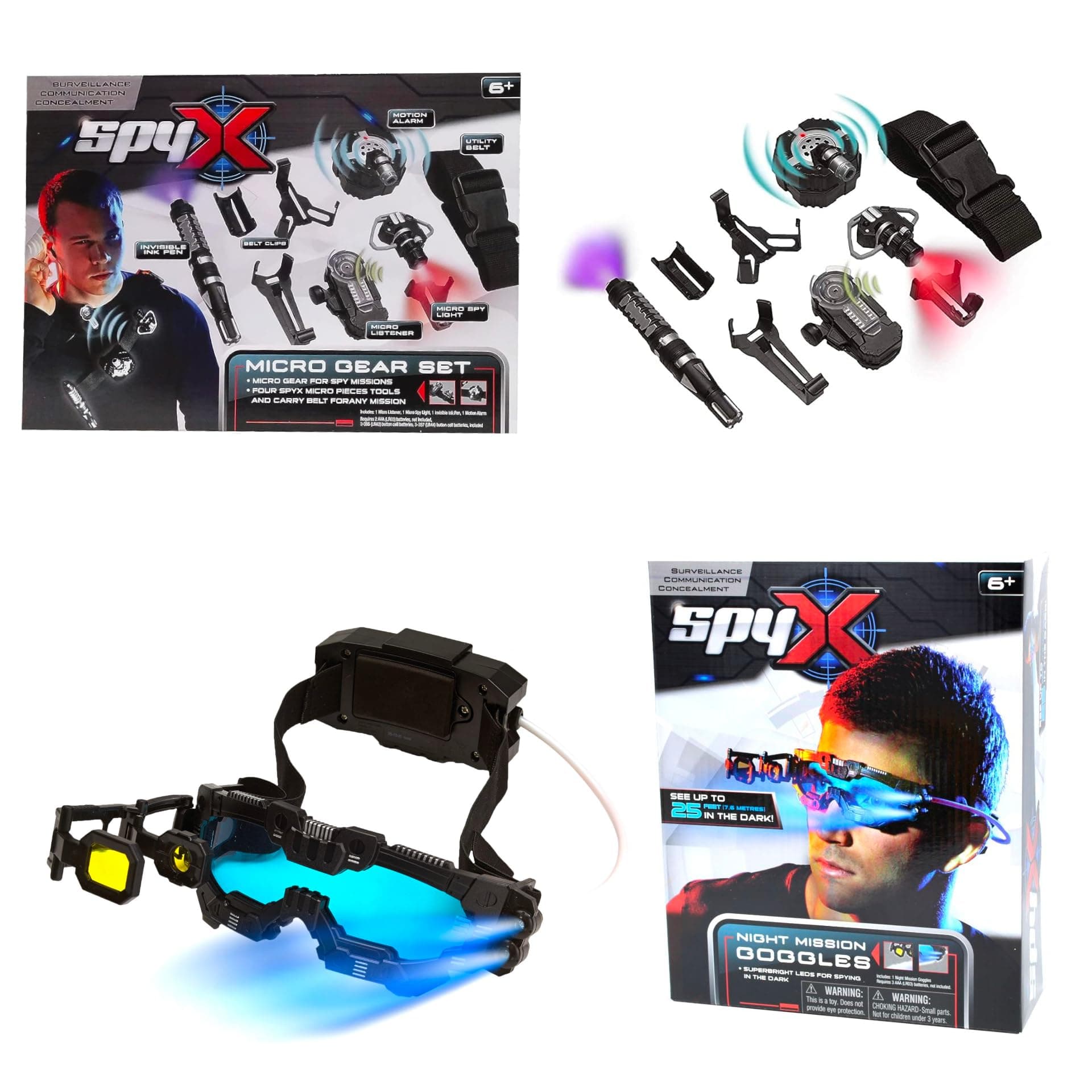 SpyX / Micro Gear Set + Night Mission Goggles - 4 Must-Have Tools Attached to an Adjustable Belt + LED Light Beams Glasses! Jr Agent Favorite & Perfect for Your Spy Gear Collection!