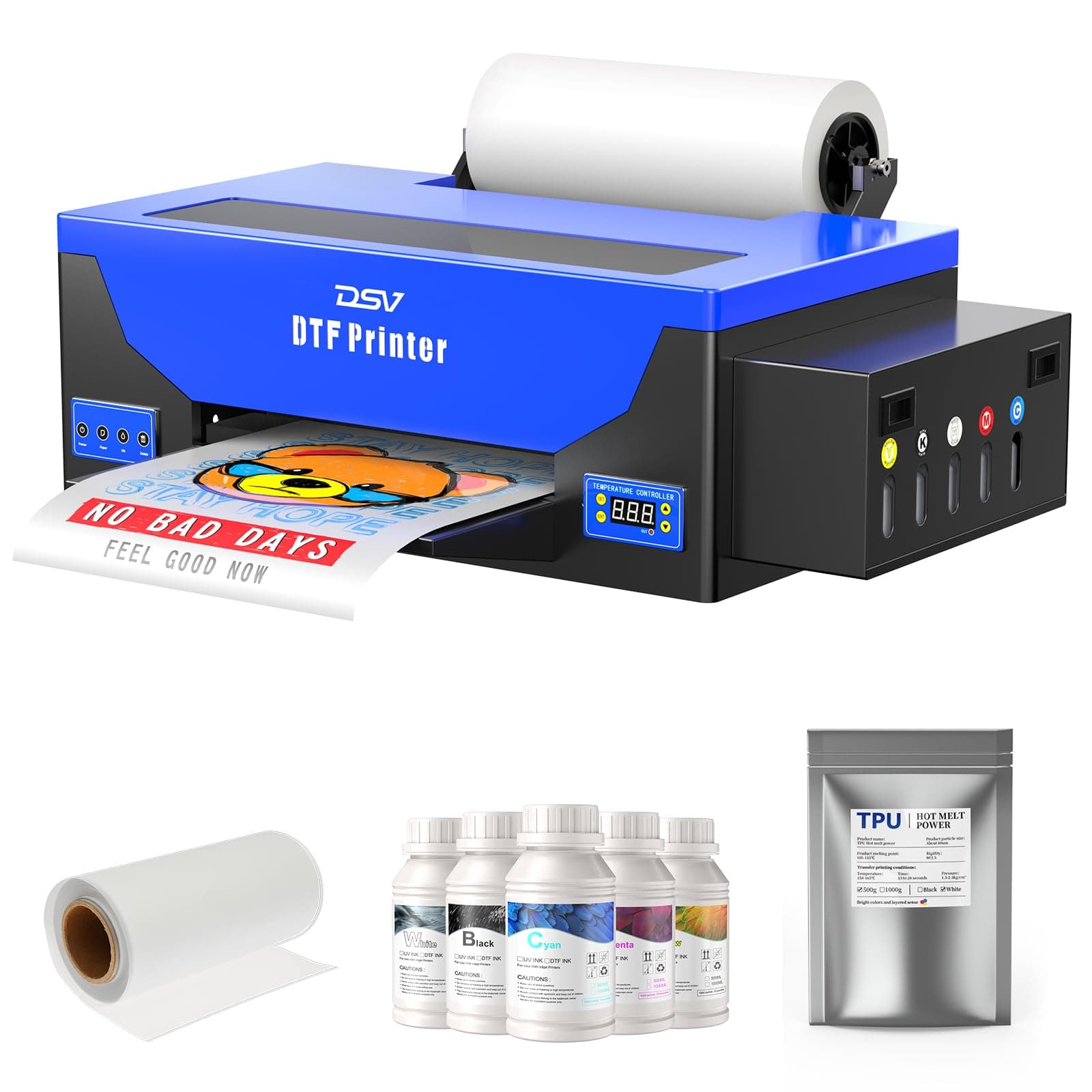 DSV DTF Printer A3 Roll L1800 Transfer Printing Machine,High-Speed Print for Different Fabrics,13”Max Print Width,White Ink Circulation Automatic Cleaning System,2 Years Ink Supply (Printer)