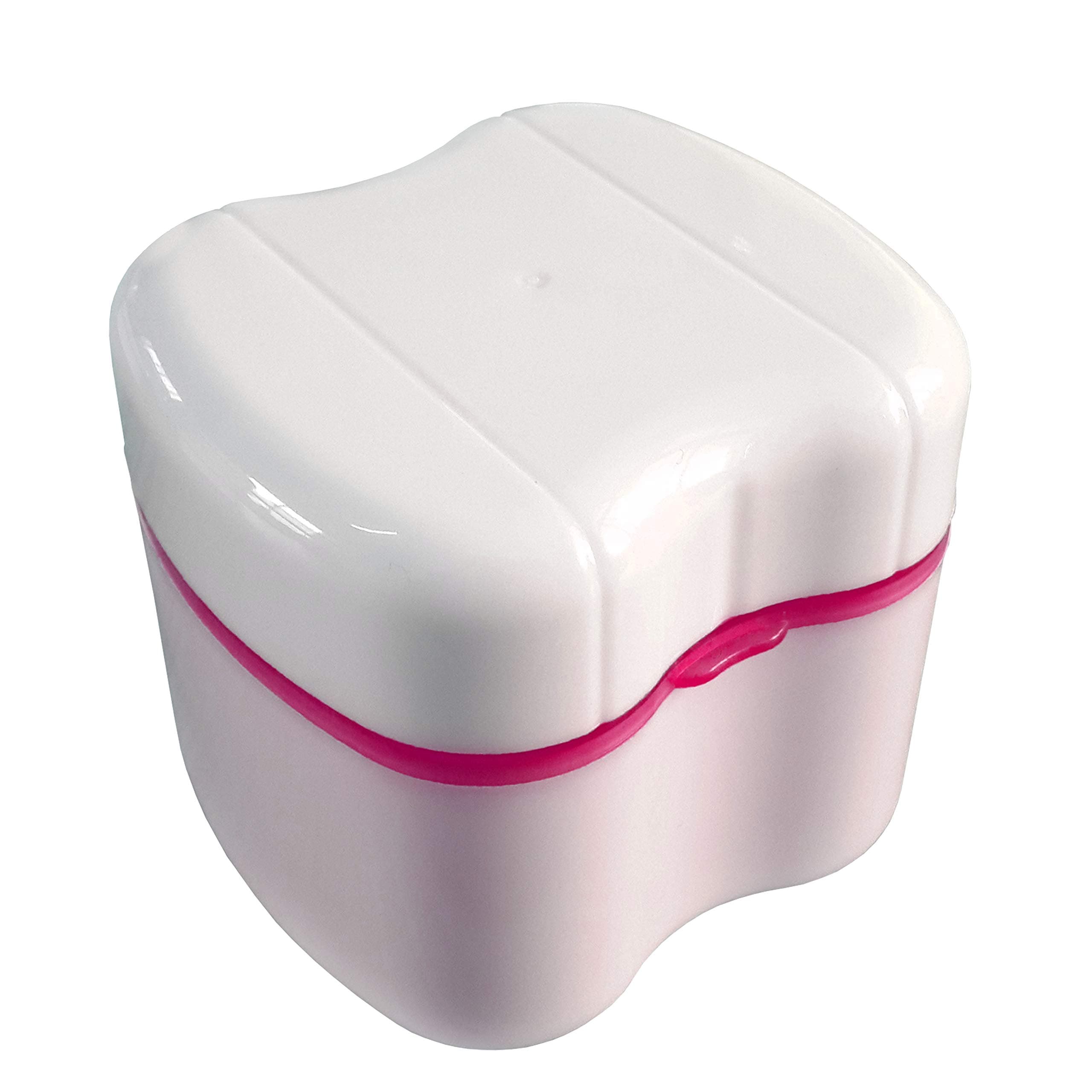 Denture Box with Specially Designed Holder for Rinse Basket, Great for Dental Care, Easy to Open, Store and Retrieve (Carnation Pink)