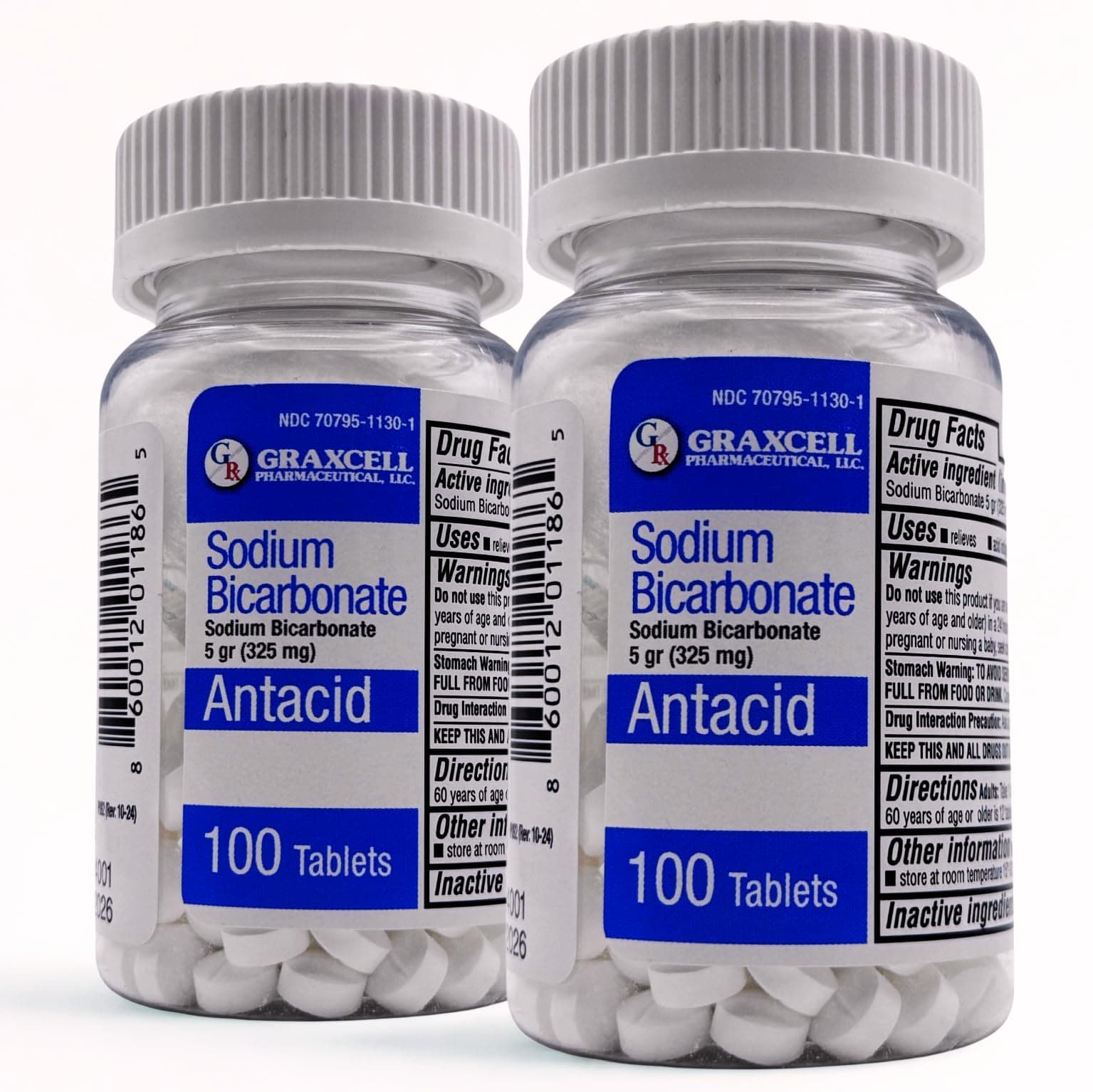 Sodium Bicarbonate 325 mg Tablets 100 Count 2bottles (Total 200 Tablets)– Natural Antacid for Heartburn Relief