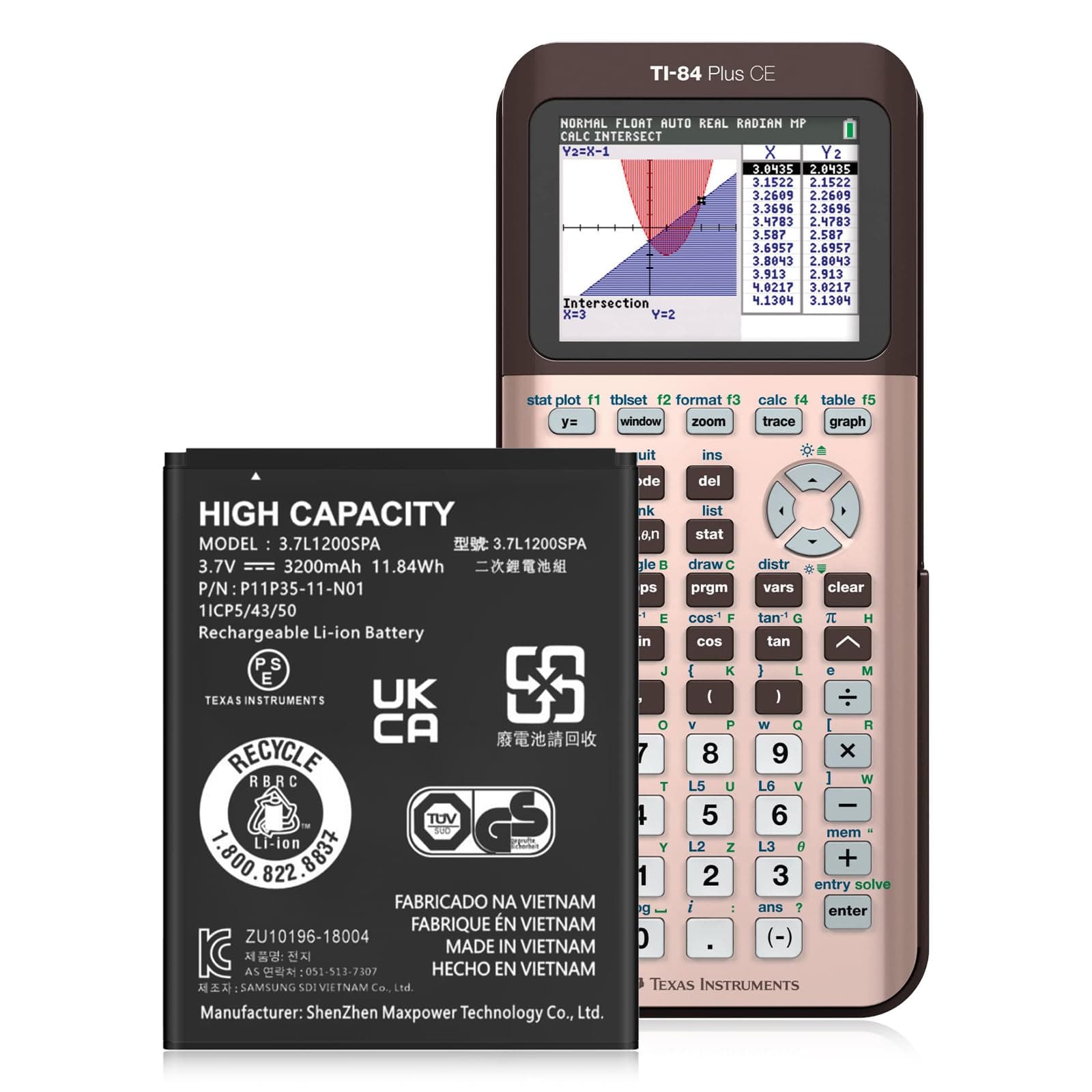 TI-84 Plus CE Battery, 3200mAh Replacement Battery for Texas Instruments TI-84 Plus CE, TI Nspire CX II, TI Nspire CX CAS II, Part No 3.7L1200SPA, New Upgraded P11P35-11-N01 Batteries