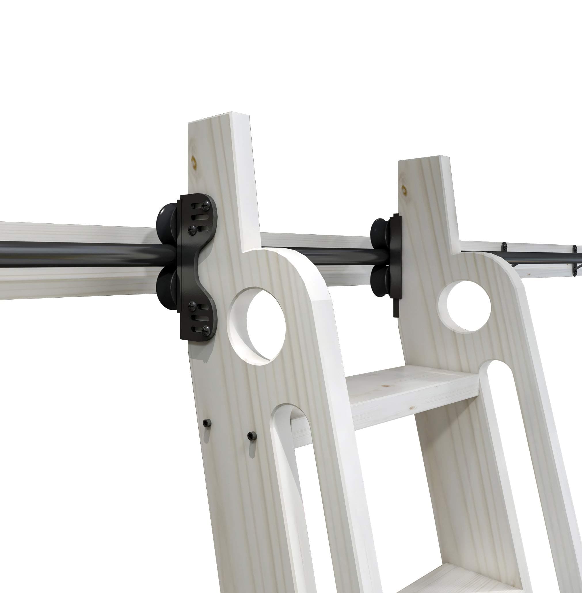 DIYHD 39-3/4" Stand Up Black Rolling Library Hardware,Telescope Sliding Top Roller,Floor Roller with Brake(No Ladder)