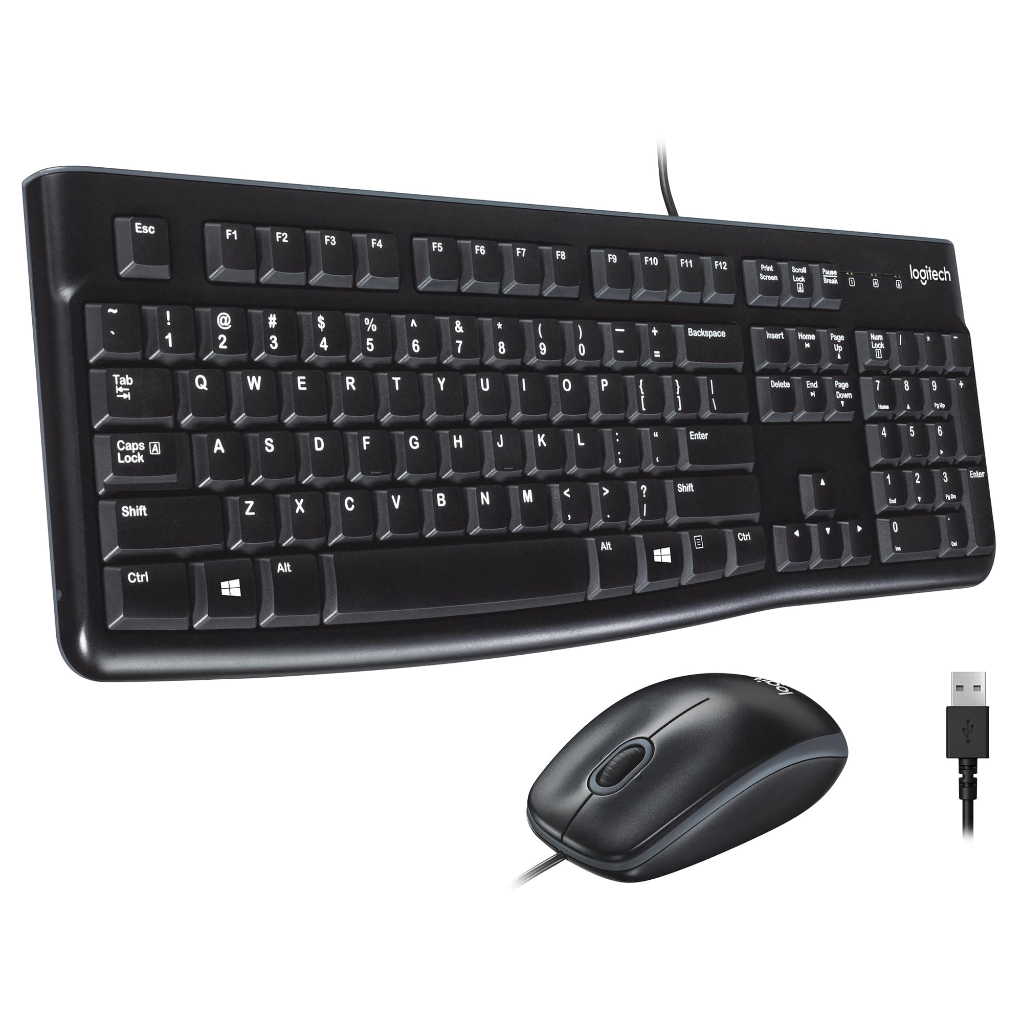 Logitech MK120 Wired Keyboard and Mouse Combo for Windows, Optical Wired Mouse, Full-Size Keyboard, USB Plug-and-Play, Compatible with PC, Laptop - Black