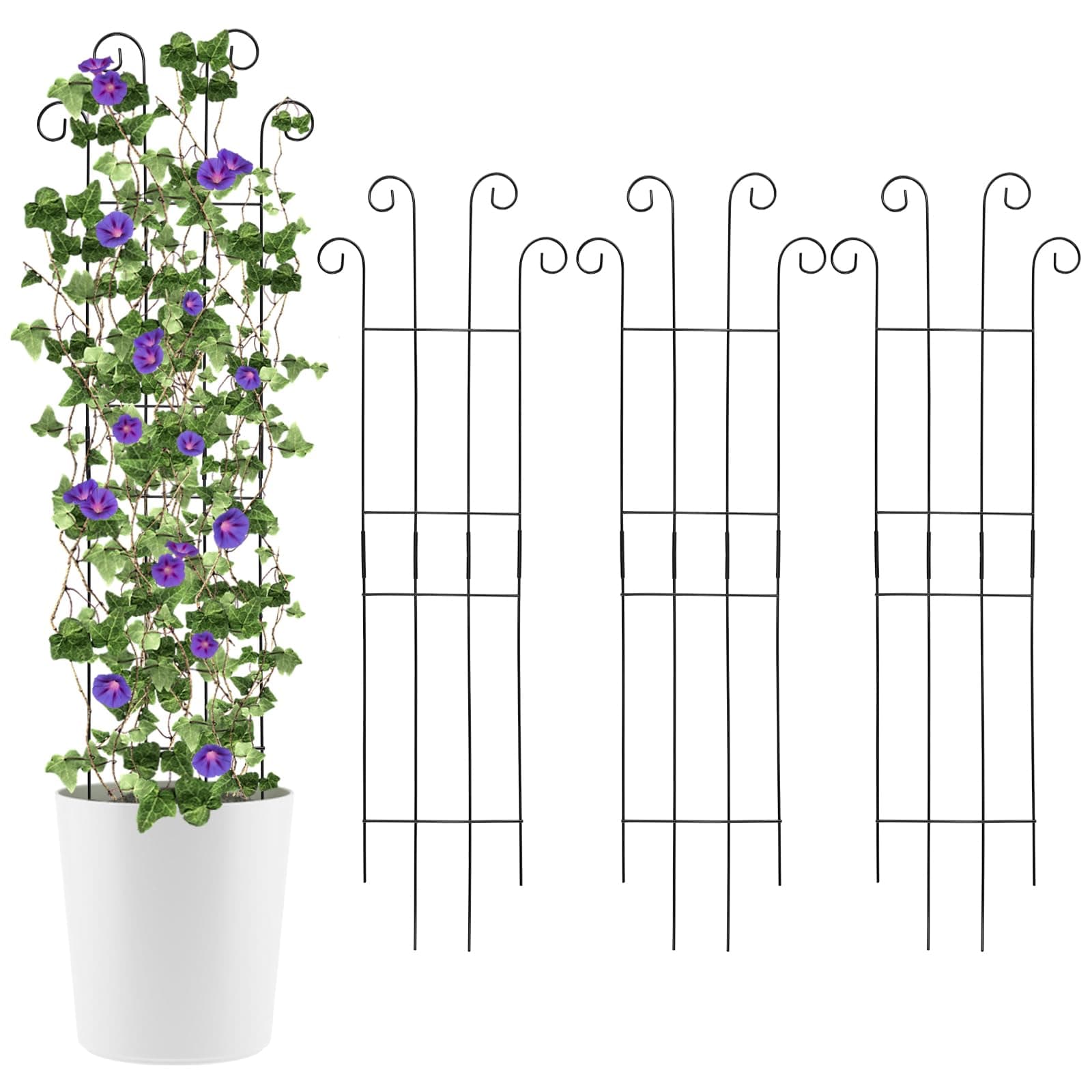 4 Pack 32'' Wave Shape Black Metal Trellis for Climbing Plants Indoor & Outdoor, Garden Trellis for Houseplants Flowers Vine Ivy