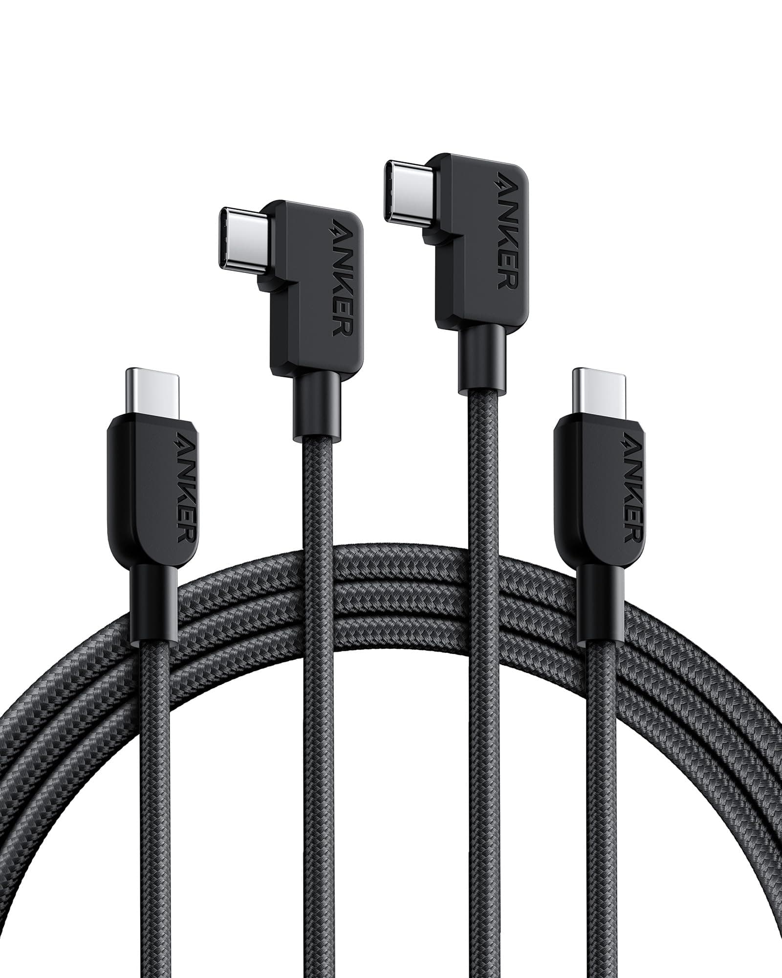 Anker USB C Cable Right Angle, 240W 2-Pack 6 ft USB C to USB C Cable, 90 Degree Type C Braided Charging Cord, for MacBook Pro, iPhone 17/16/15, iPad Pro, Samsung Galaxy,and More