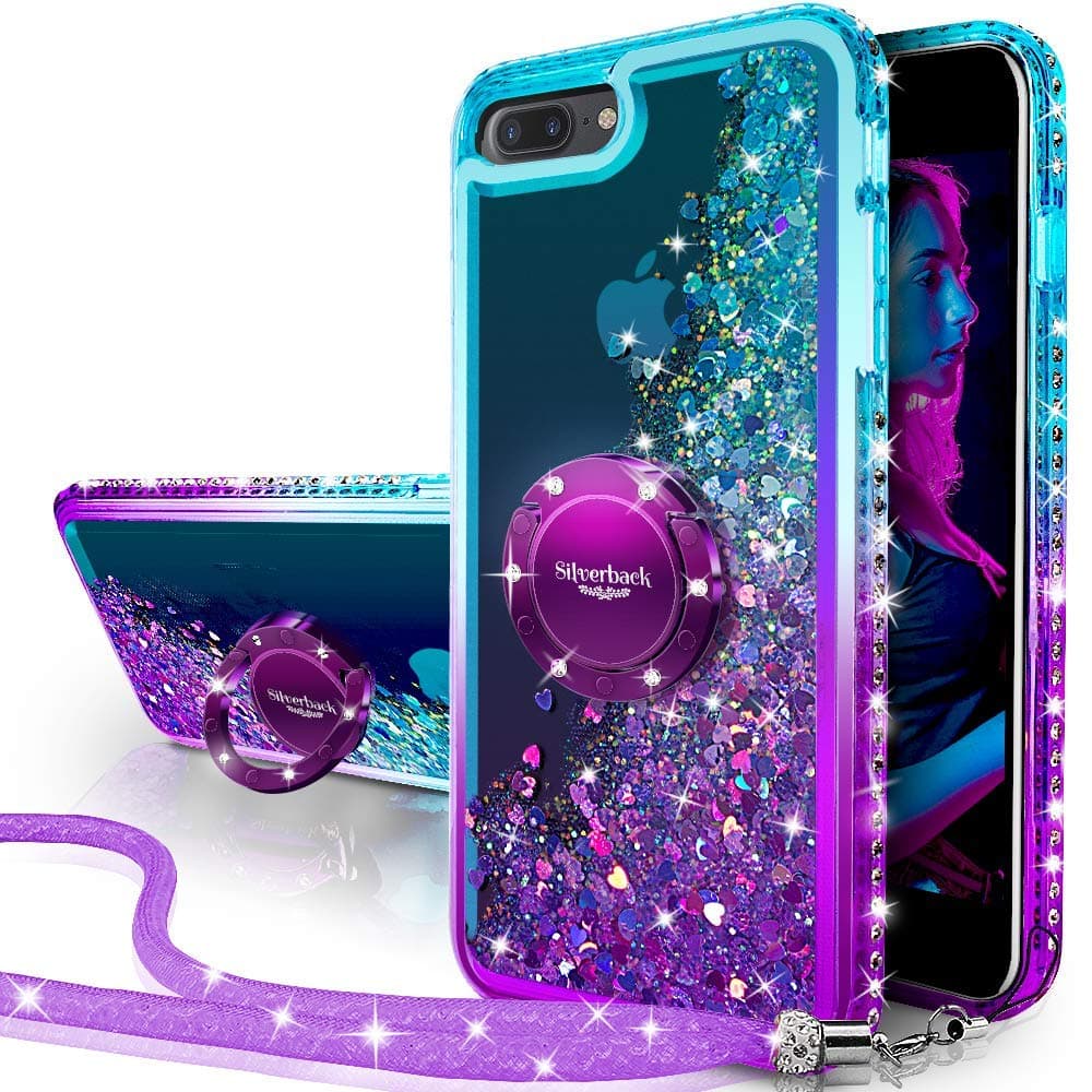 – Case for iPhone 8 Plus/7 Plus, Girls' Silicone Glitter Bling Glitter Luxury Case with Stand, Liquid Protective Case for Apple iPhone 8 Plus/7 Plus – Purple