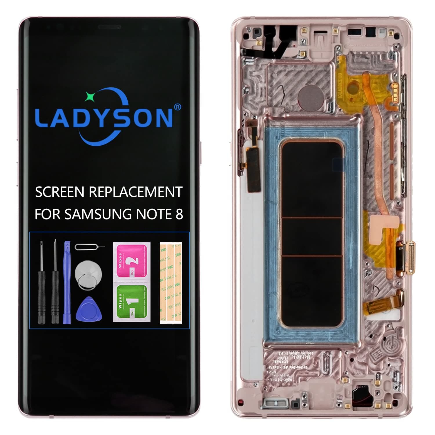 Original For Samsung Galaxy Note 8 LCD Screen Replacement For Note 8 2017 N950 SM-N9500 N950F/DS/W/U LCD Display Touch Sensor Glass Panel Digitizer Assembly Repair Parts Kit (Pink with Frame)
