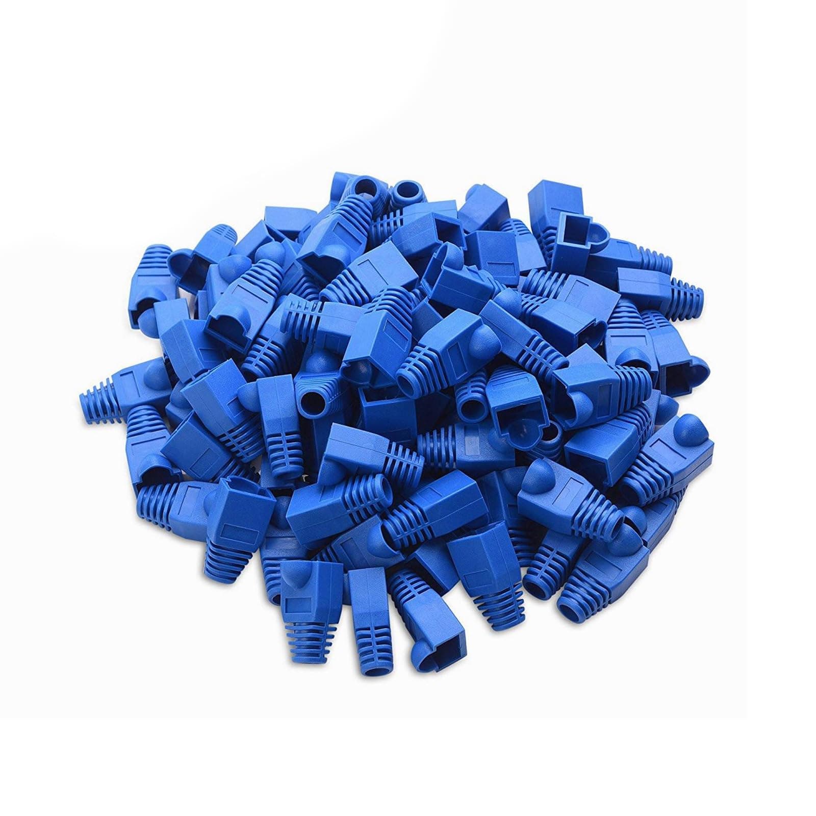 Soft Plastic Ethernet RJ45 Cable Connector Boots Cover Strain Relief Boots CAT5 CAT5E CAT6 CAT6E 100PCS (Blue)