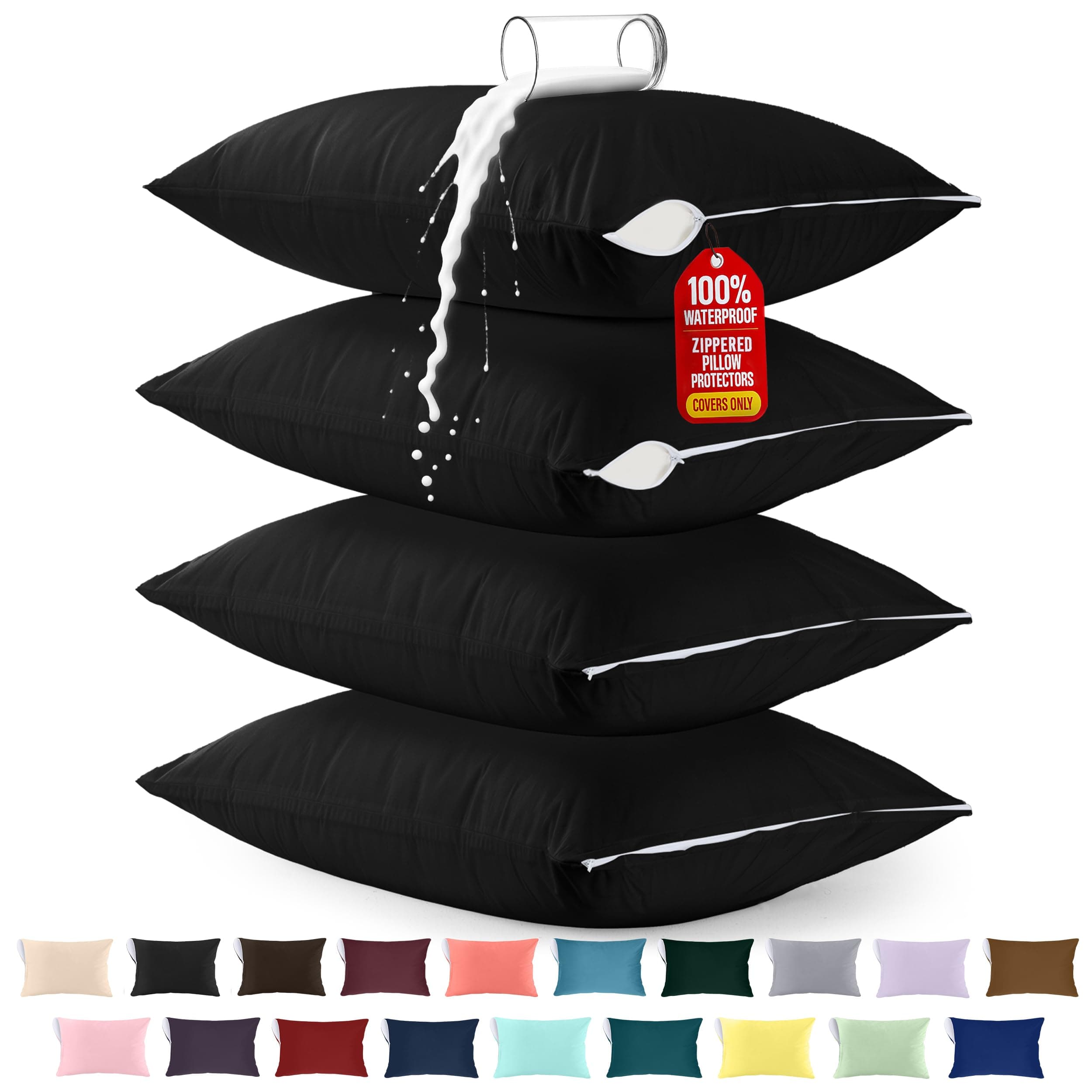 Utopia Bedding Waterproof Pillow Protector Zippered (4 Pack) Queen Black – Bed Bug Proof Pillow Encasement 20 x 28 Inches