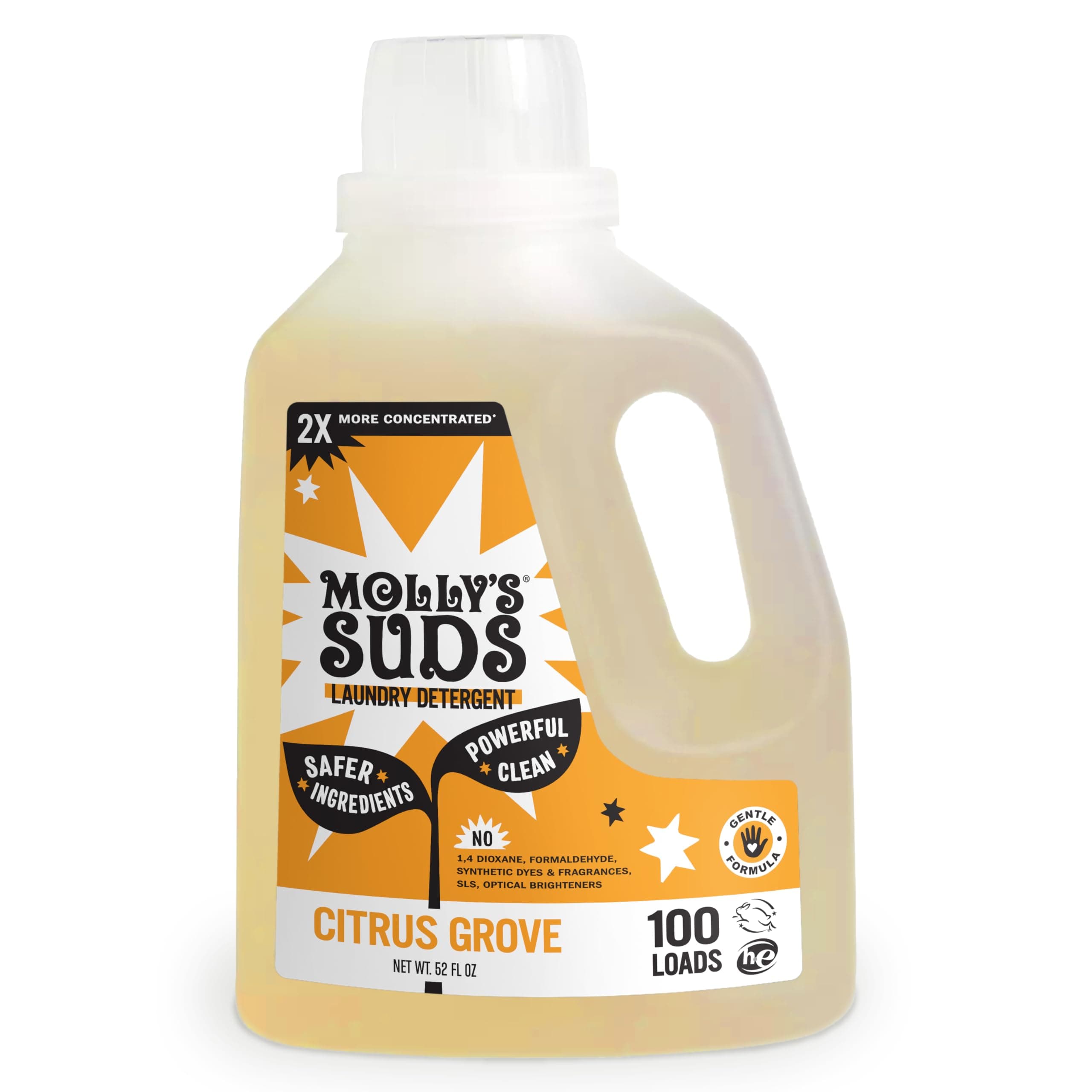 - Molly's Suds Liquid Laundry Detergent | Clean Laundry Detergent Soap for Sensitive Skin | 2x Concentrated, High Efficiency (HE) | Citrus Grove - 100 Loads