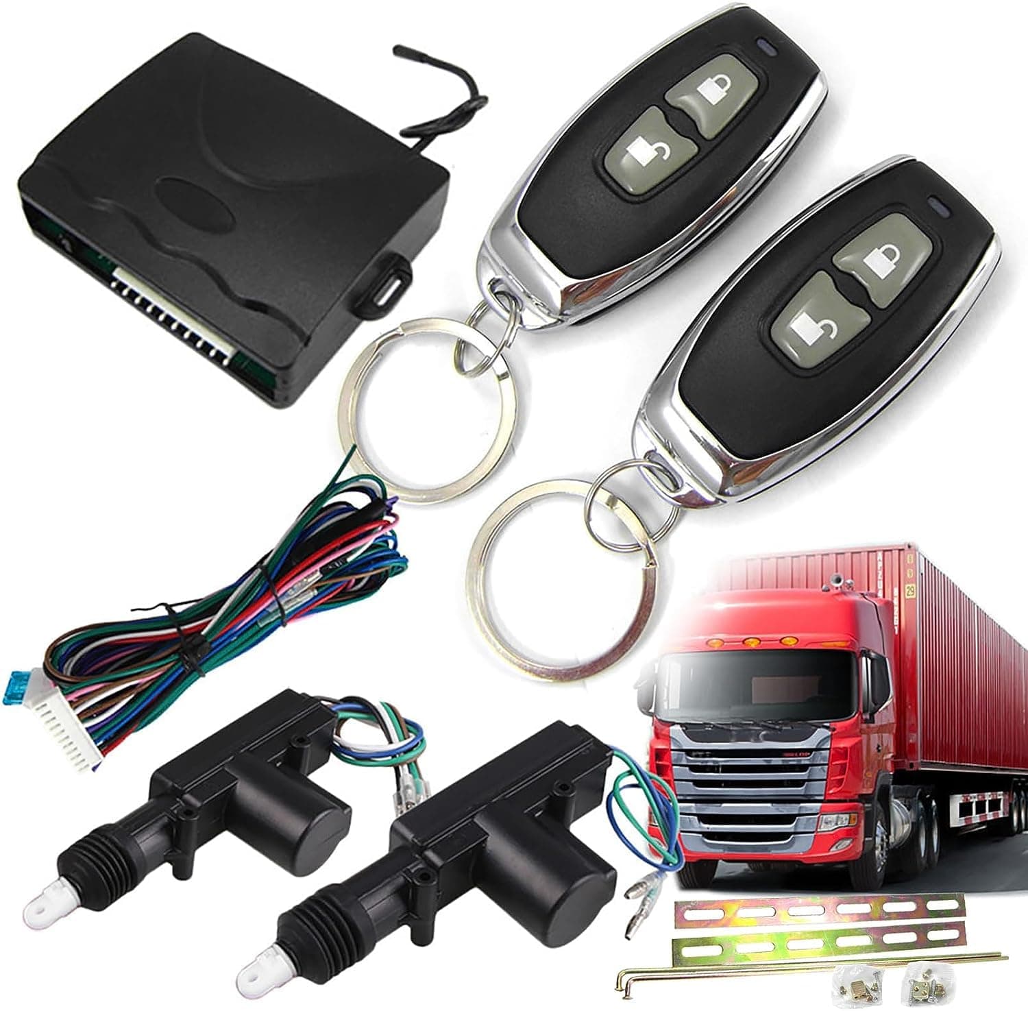 Power Central Locking System 24V DC, Auto Remote Control Vehicle Keyless Entry System for Truck 2 Doors, Automotive Replacement Door Lock Kit Motors with Lock, Unlock, Truck Search