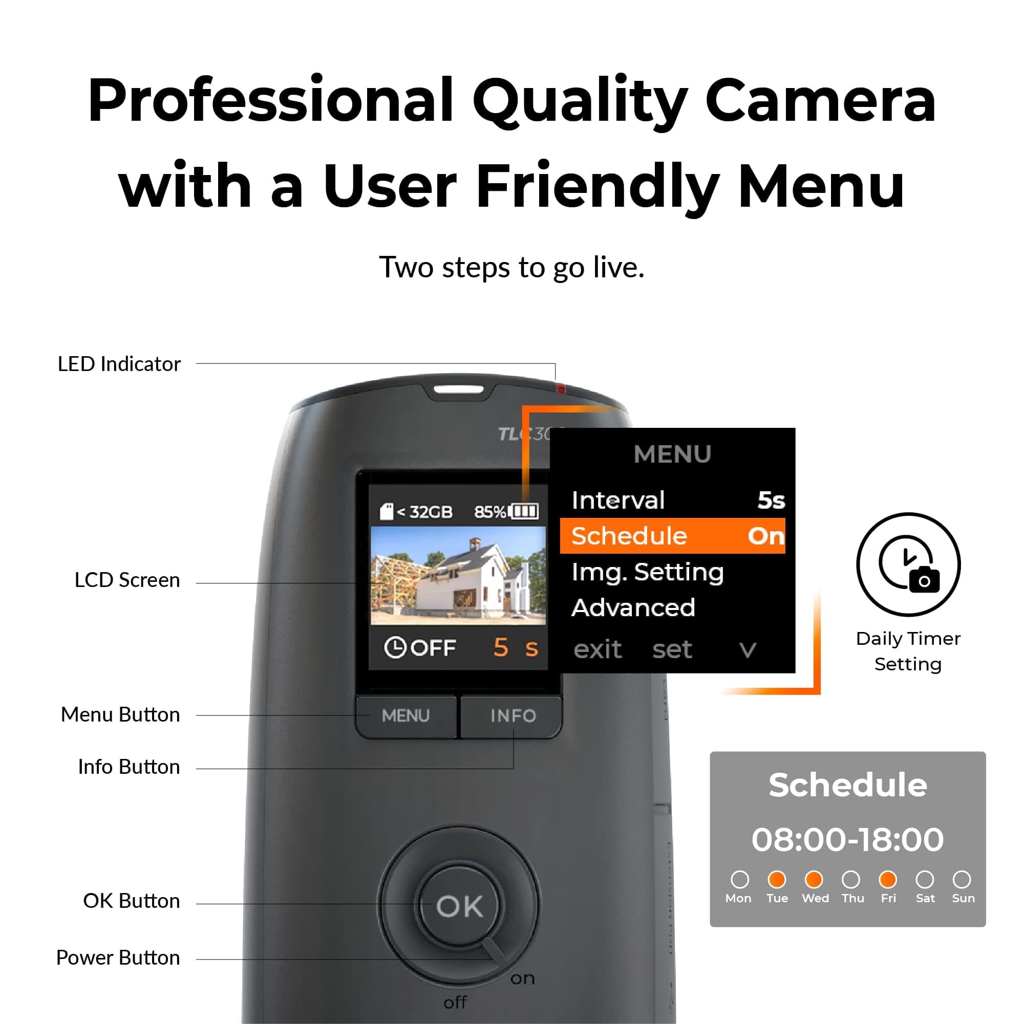 Brinno Time Lapse Camera - Time Lapse Camera with a 118° Field of View - Full HD1080P Resolution and HDR for Clear Images - 1.44 Inches IPS LCD Screen and Multilingual Interface - 2 Pack