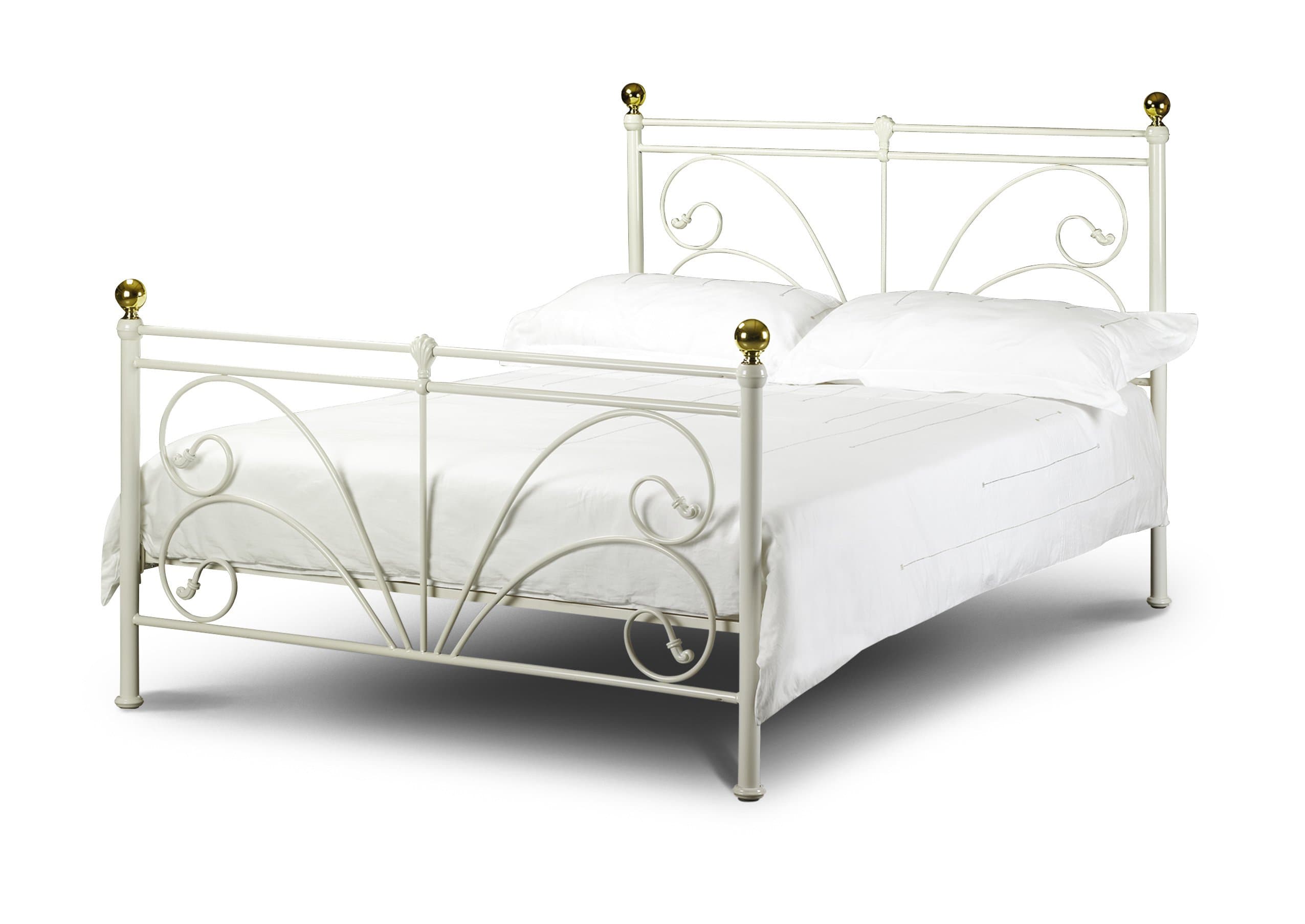 Cadiz Double Bed, Metal, Ivory/Brass