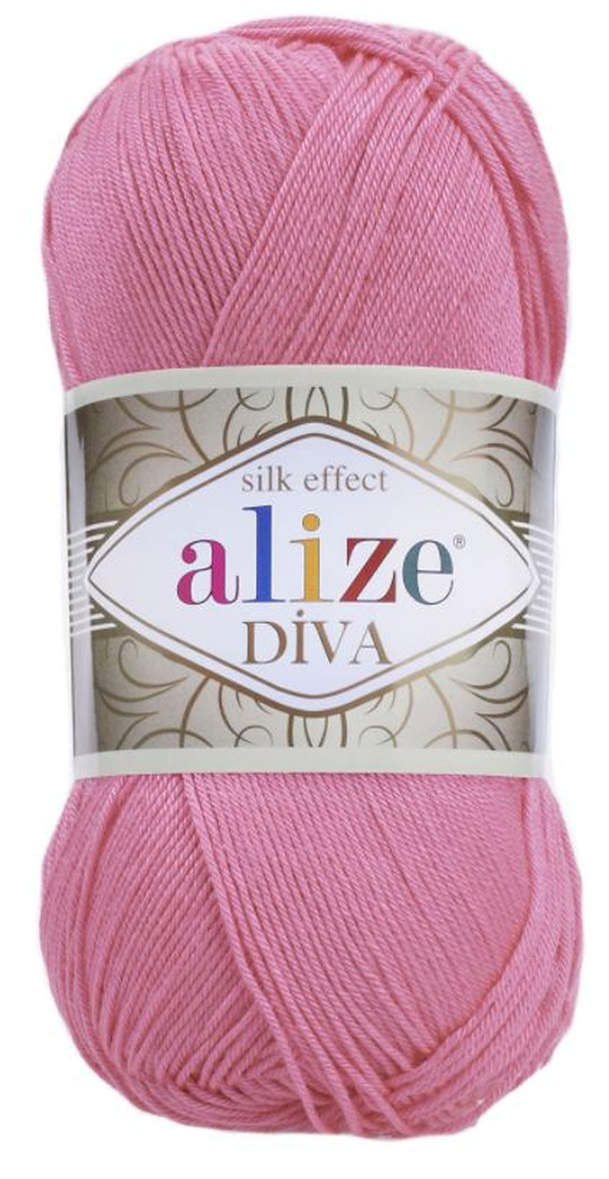 Alize Diva Silk Effect 100% Microfiber Acrylic Yarn 1 Ball skeins 100gr 383yds Color (178 - Dark Pink)