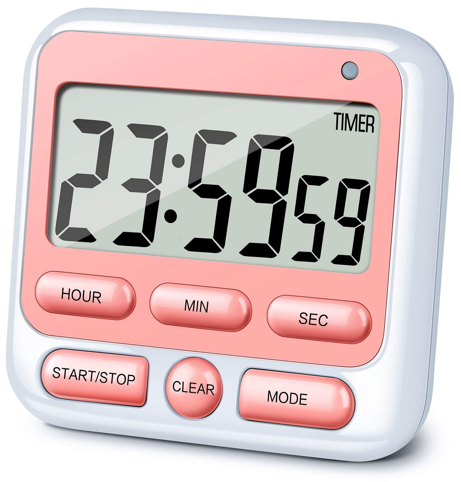 KTKUDY Digital Kitchen Timer with Mute/Loud Alarm Switch ON/Off Switch, 12-Hour Clock & Alarm, Memory Function Count Up & Count Down for Kids Teachers Cooking, Large LCD Display, Strong Magnet (Pink)