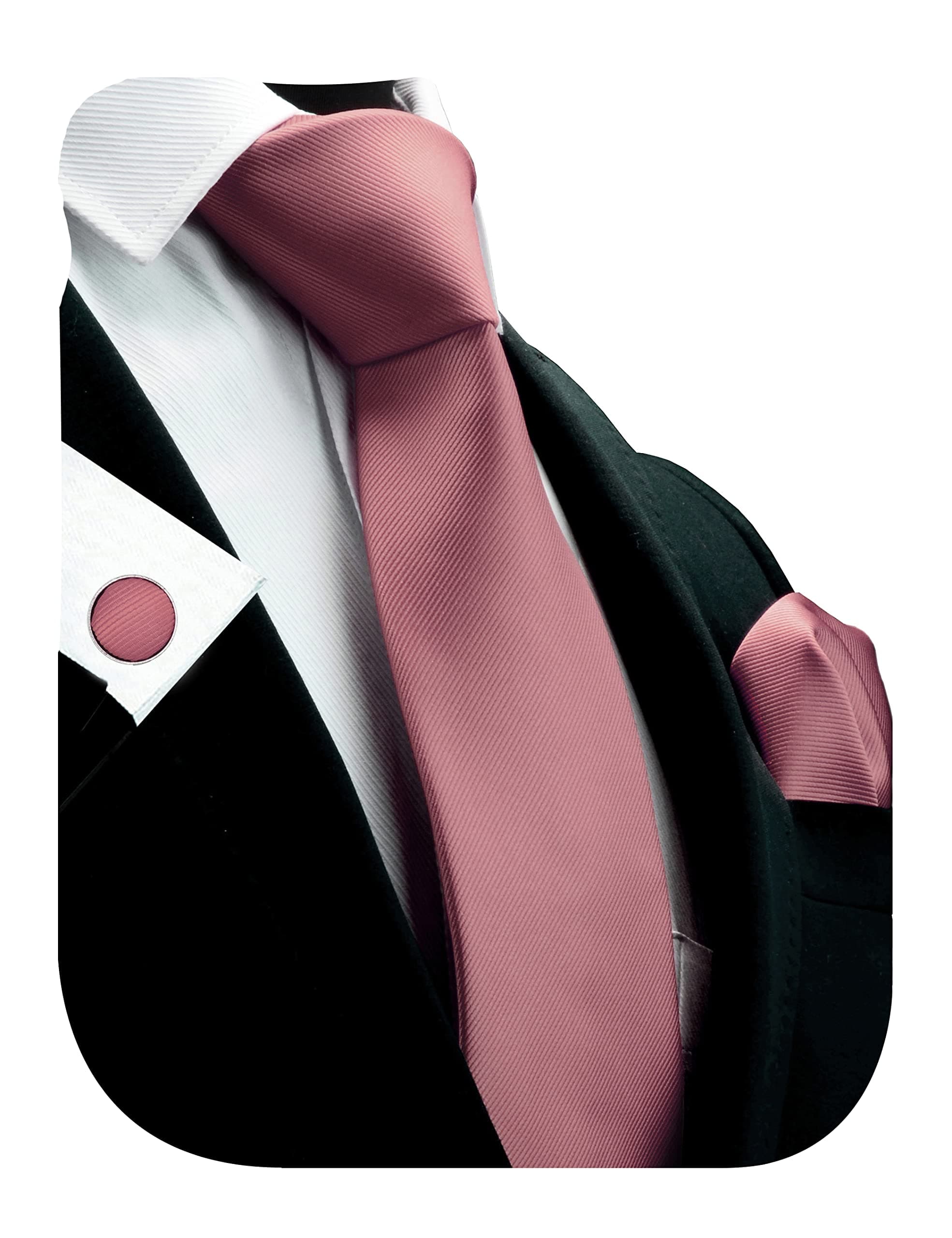 GUSLESON 3.15"(8cm) Solid Color Necktie and Pocket Square Cufflinks Sets For Men + Gift Box
