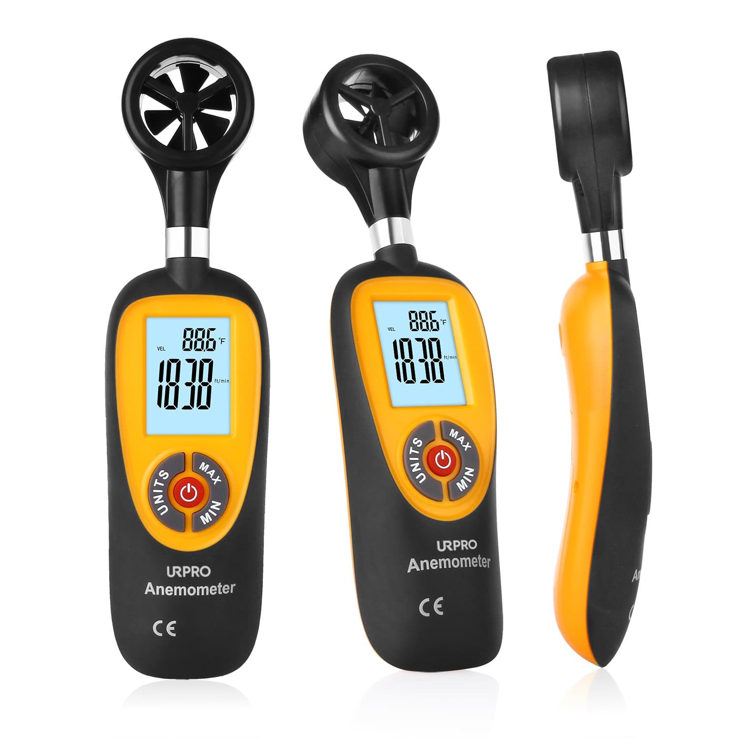 Anemometer, Digital Mini Back Light LCD Wind Speed Gauge Air Flow Speed Meter & Temperature Thermometer HT-91