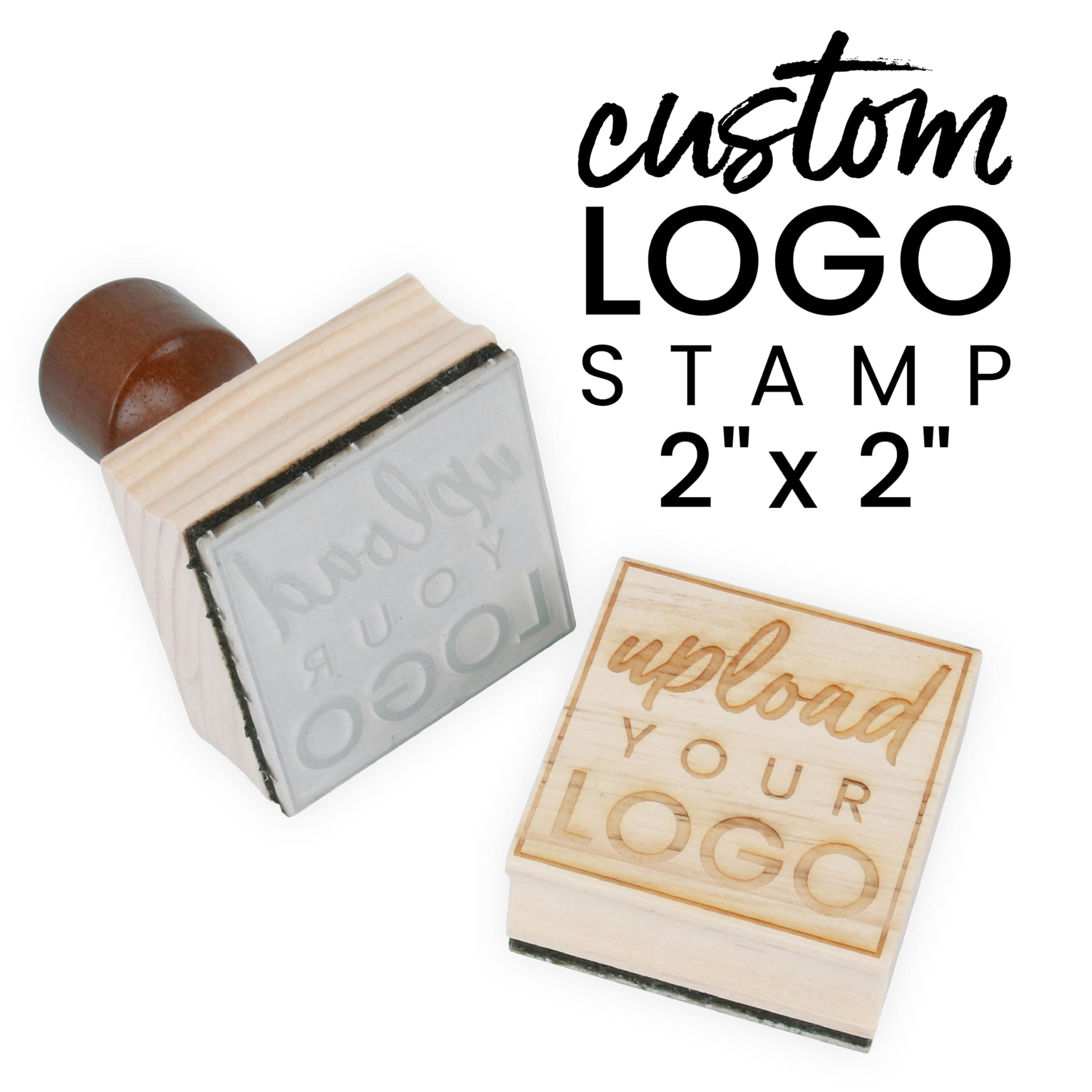 ExcelMark Custom Logo Stamp - Personalized Wood Rubber Stamp - Upload Your Own Image (2"x2")