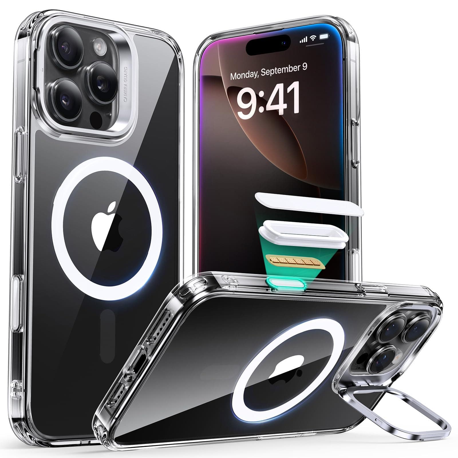 ESR for iPhone 16 Pro Max Case, Camera Control, Compatible with MagSafe, Military-Grade Protective Case, Built-In Stash Stand Phone Case, Classic Series, Clear