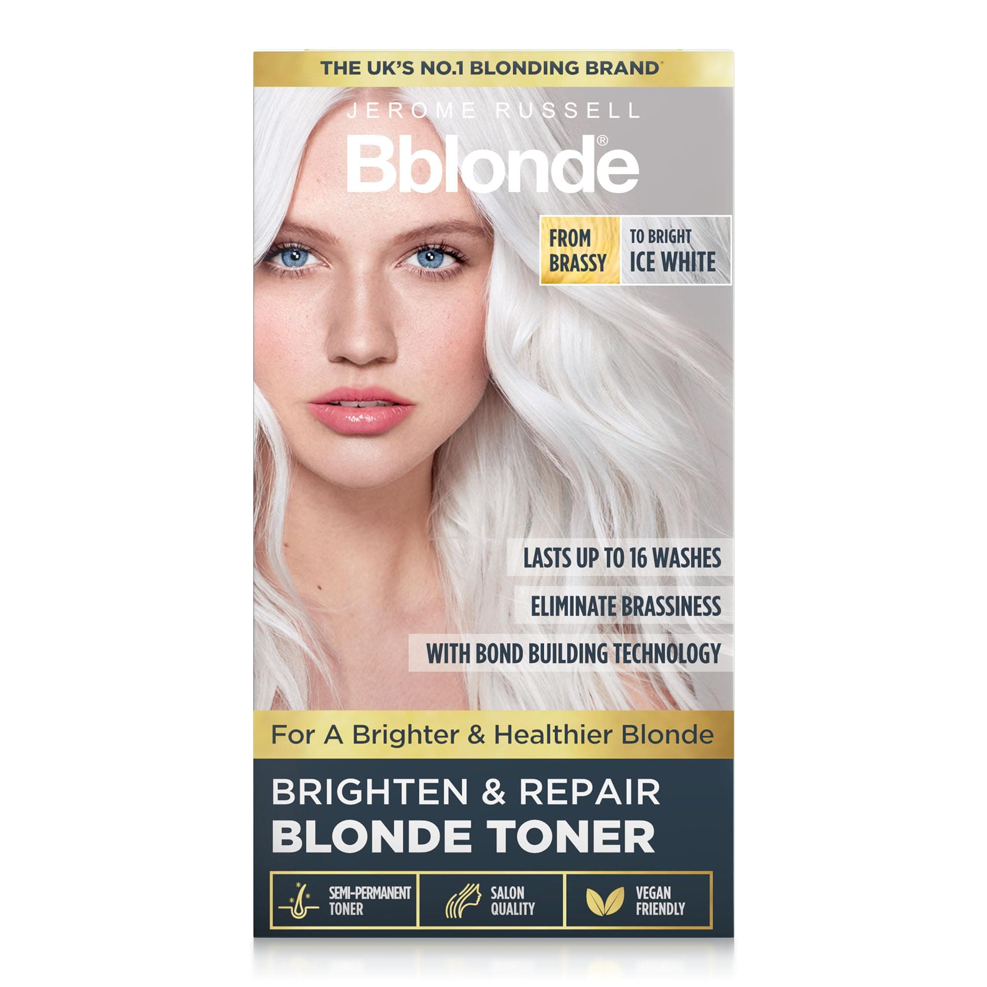 Jerome Russell Bblonde Brighten & Repair Blonde Toner – ICE WHITE – Fixes Brassiness, Creates Bright Blonde Tones and Repairs Damage with Bond-Building Care – Ammonia-Free, Vegan