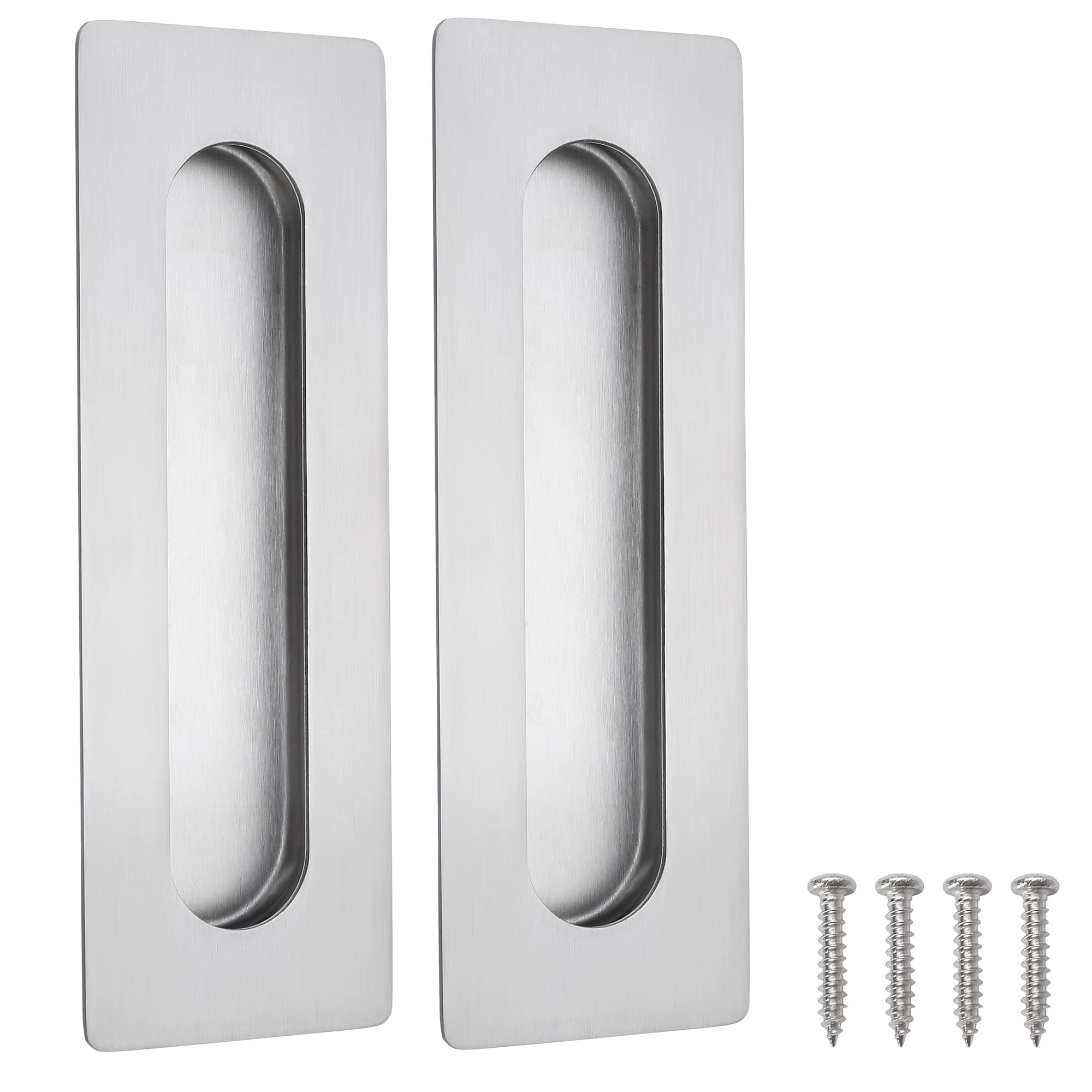 7 Inch Large Recessed Finger Flush Pulls for Barn Door Pocket Door, Heavy Duty Sliding Closet Door Handle, Brushed Stainless Steel Rectangular Door Pulls Hardware(2 Pack)