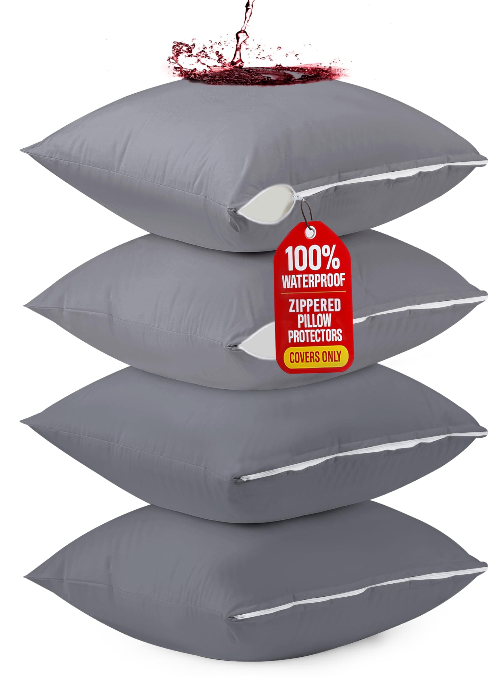 Utopia Bedding Zippered Waterproof Throw Pillow Protectors (No Pillow Inserts), European (Pack of 4, Gray), Bed Bug Proof Decorative Pillow Encasement Covers for Outdoors, Bed, Couch 26 x 26 inches