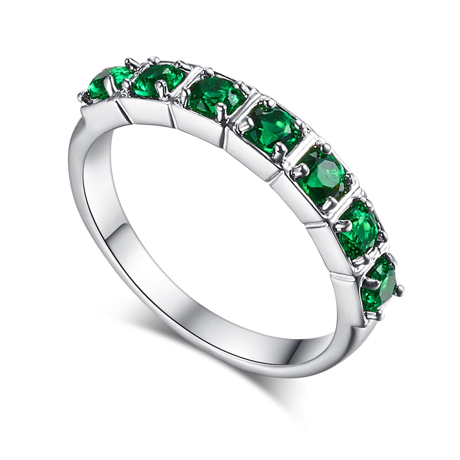 925 Sterling Silver Plated Simulated Emerald Quartz Half Eternity Stacking Ring Band