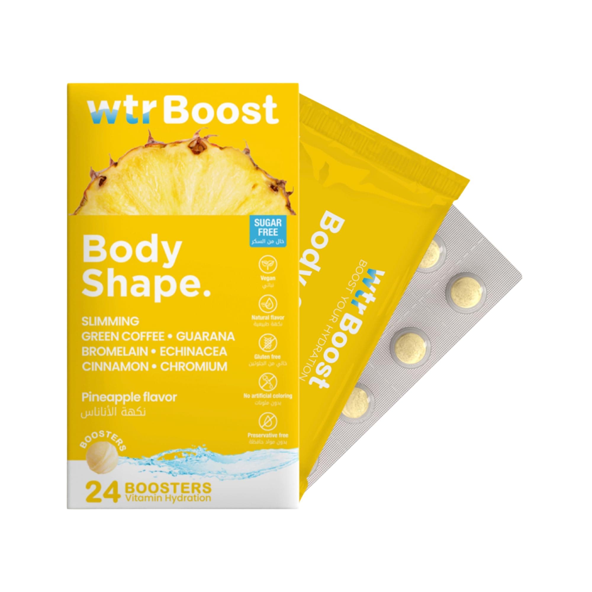 Body Shape Hydration Tablets for Men & Women – Electrolyte Drink with Green Coffee, Guarana, Chromium & Bromelain – Metabolism Support, Sugar Free, Pineapple Flavor – 24 Effervescent Tablets