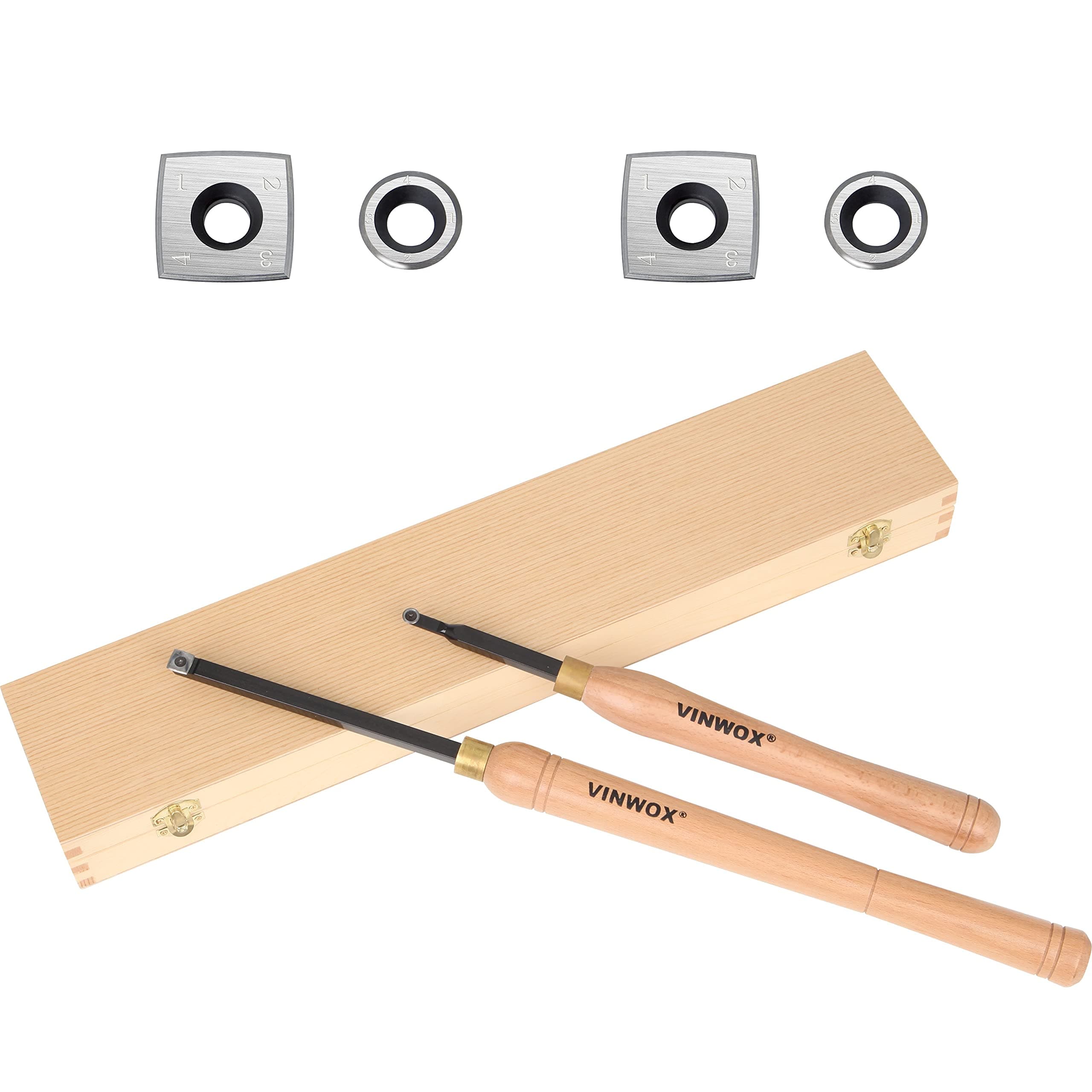 2 PCS Negative Rake Carbide Chisel Set, Including Square 2" Radius Arc and 3/8" Round Carbide Tip, Wood Lathe Turning Tool, Pen Turning tool, Pen Making, 2 PCS Extra Free Carbide Tip