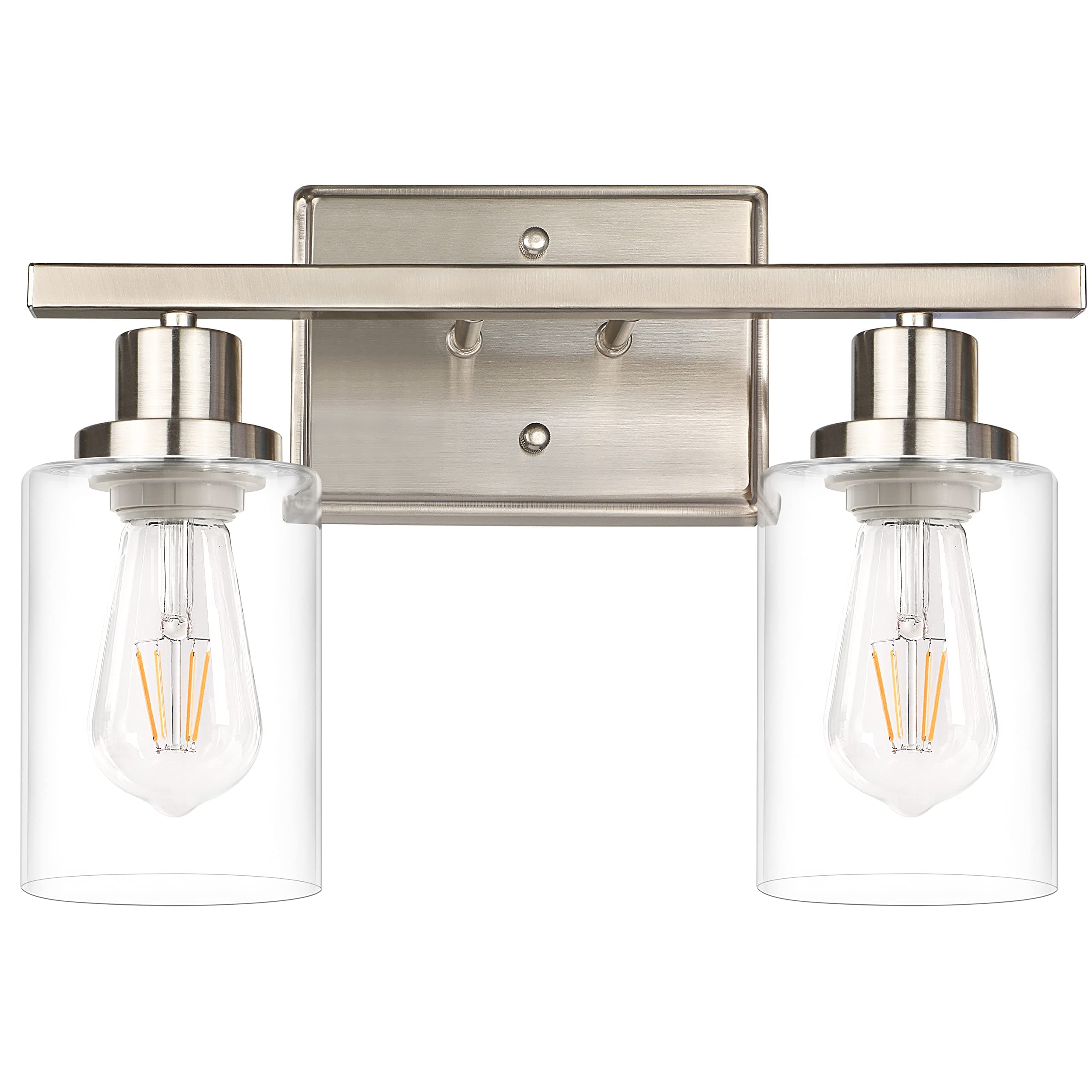 2-Light Wall Sconces, Modern Vanity Light Fixture with Clear Glass Shade, Brushed Nickel Wall Light for Mirror Bedroom Hallway, E26 Base (Bulbs Not Included)
