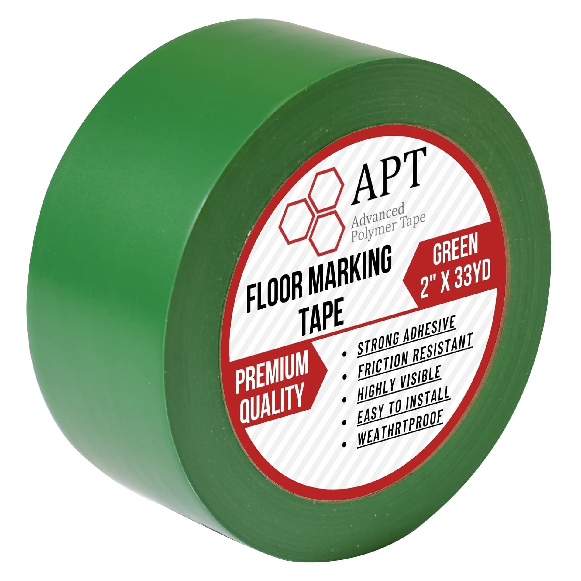 APT Advanced Polymer Tape (2'' Width X 36 Yds Length) PVC Marking Premium Vinyl Safety Marking and Dance Floor Splicing 6 mil Thick, (Multiple Color) (2'', 1 Roll, Green)