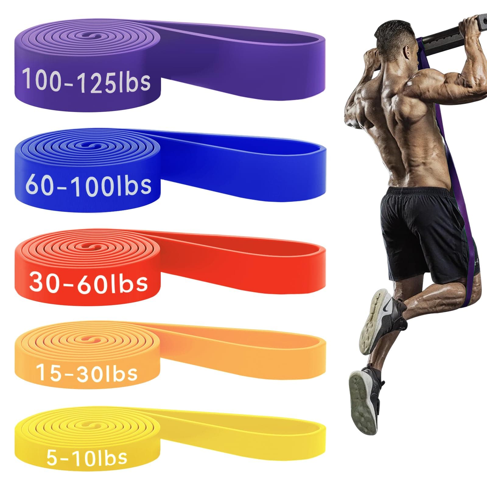 Pull Up Assistance Bands - Pull Up Bands - Resistance Bands - Exercise Bands Resistance Bands Set - Workout Bands for Working Out, Stretching, Muscle Training - Colorful (5-125LBS)