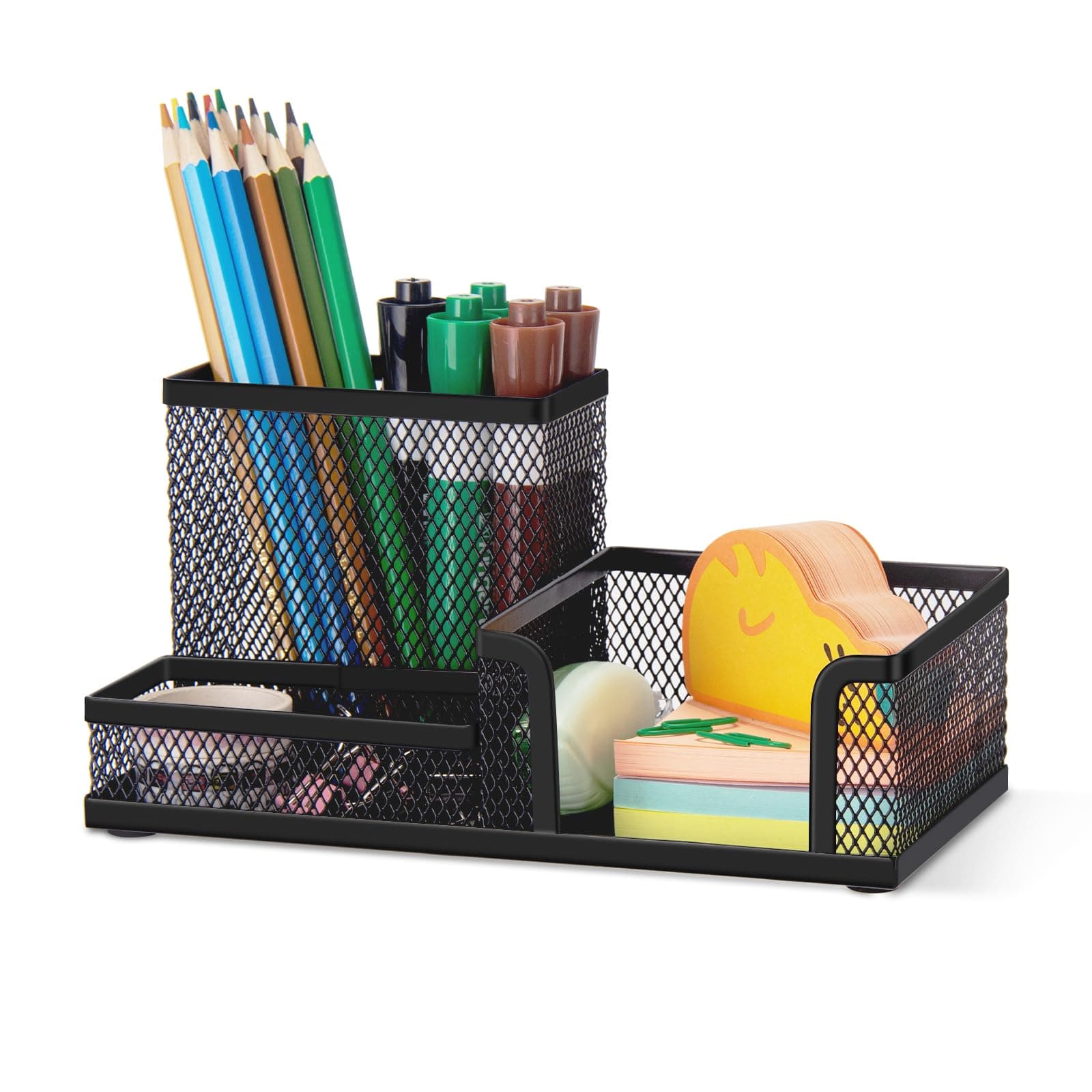 Comix Mesh Pen Pencil Holder Desk Organizer, 3 Compartment Wire Desktop Pen Pencil Cup Caddy Office Supplies Desk Accessories for Home Office School, Black