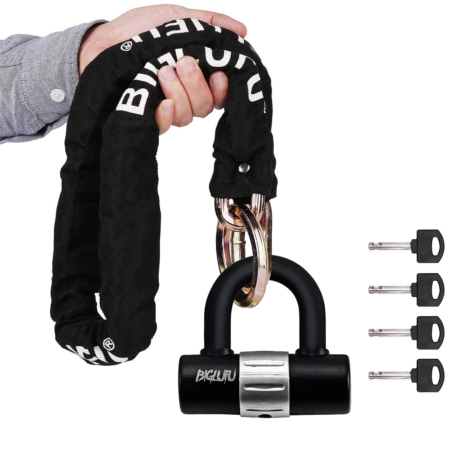 BIGLUFU Motorcycle Lock Chain Locks Heavy Duty, 120cm/4ft Long, Cut Proof 10mm Thick Colorful Square Chains with 4Keys 16mm U Lock, Ideal for Motorcycles, Motorbike, Bike, Generator, Gates