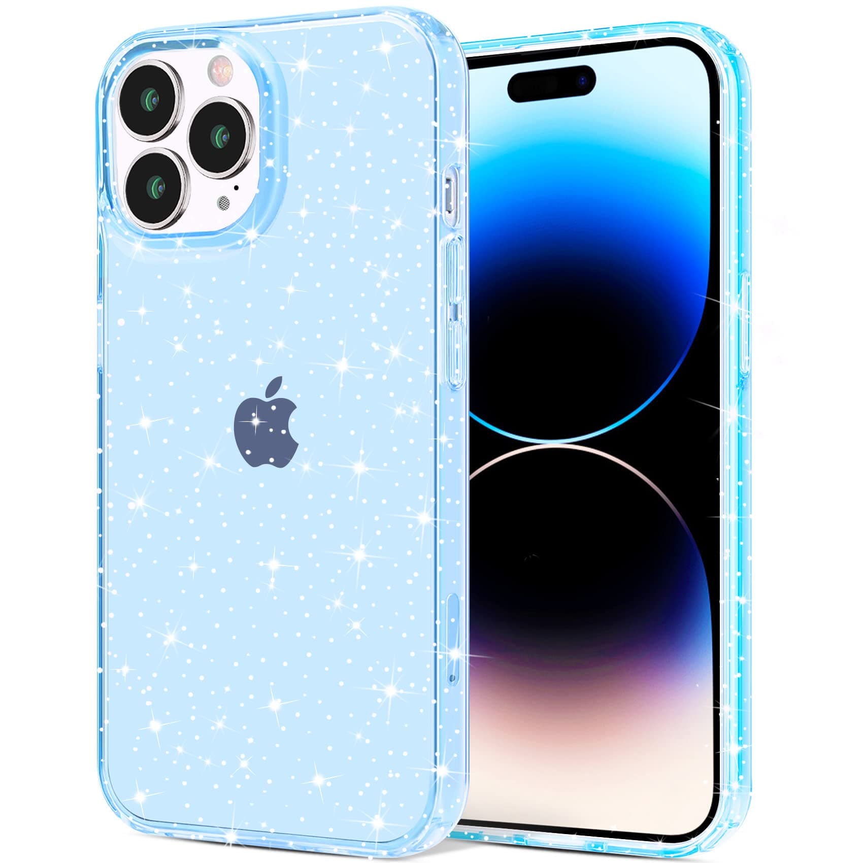 JJGoo Compatible with iPhone 14 Pro Max Case, Bling Sparkle Soft TPU Anti-Scratch Shockproof Protective Phone Bumper, Women Girls Cute Slim Phone Case, Glitter Blue
