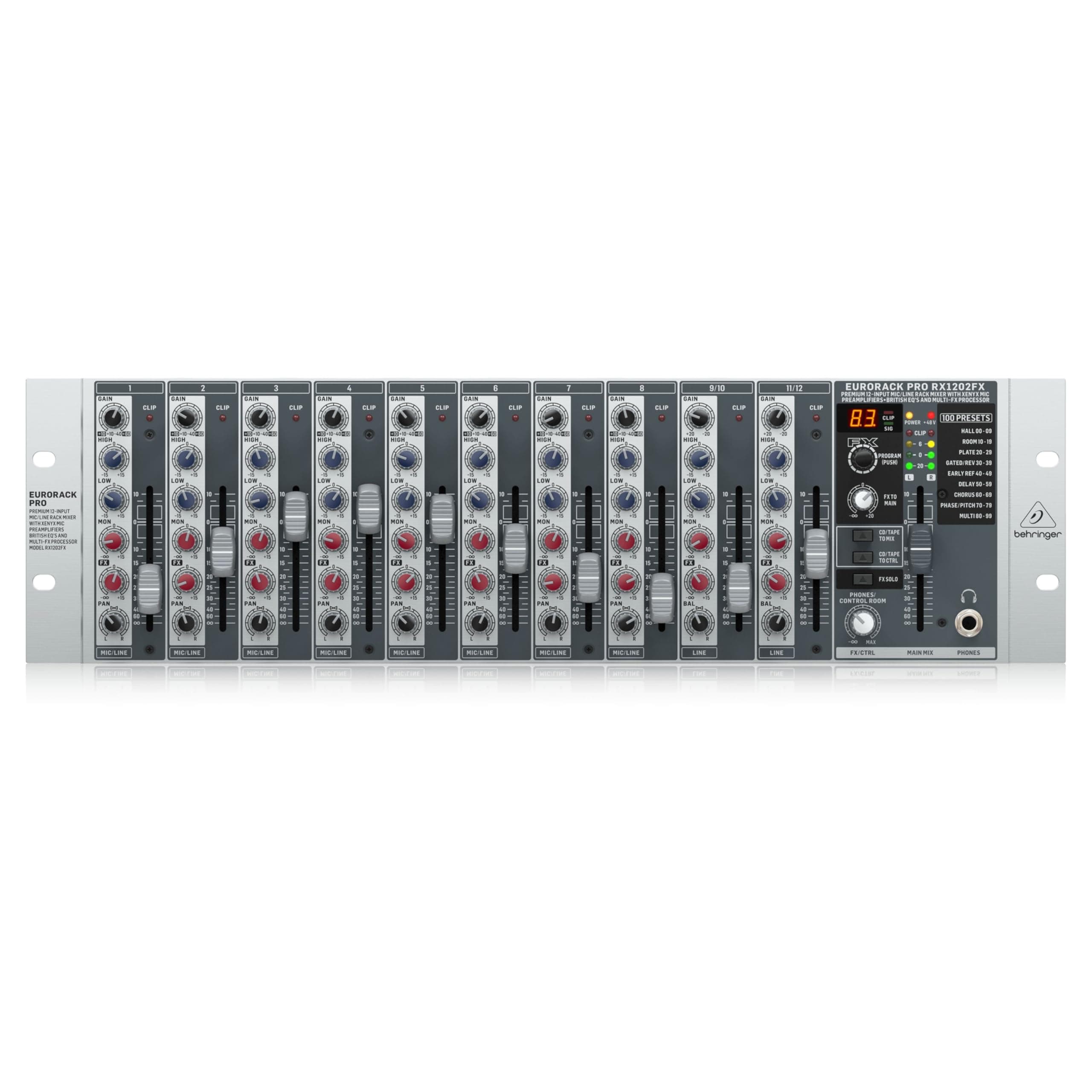Behringer RX1202FX V2 Premium 12-Input Mic/Line Rack Mixer with XENYX Mic Preamplifiers, British EQ's and Multi-FX Processor