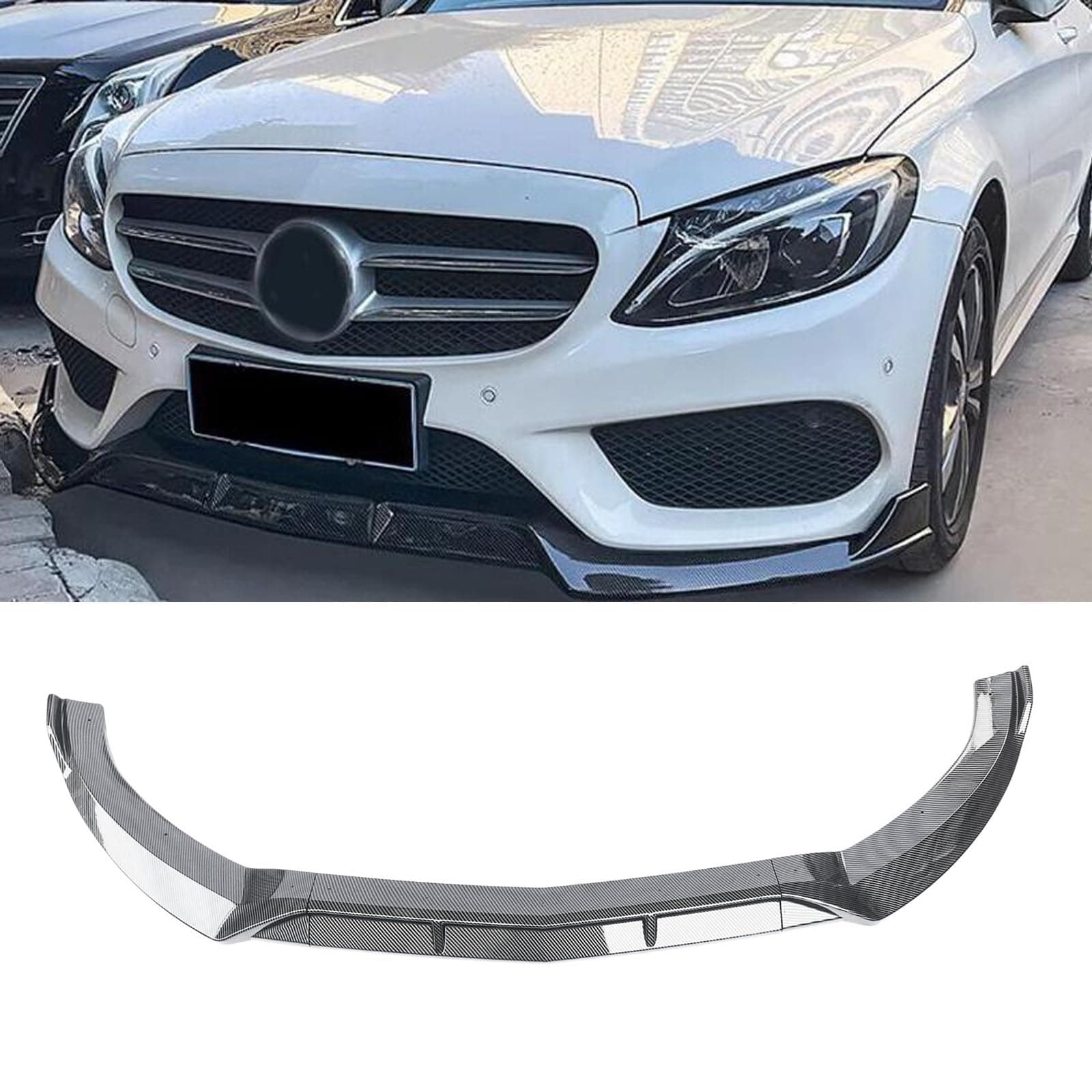 NINTE Front Lip for 2015-2018 Benz C-Class W205 Sport Carbon Fiber Style Painted ABS 3PCS Front Bumper Lip Splitter Front Spoiler