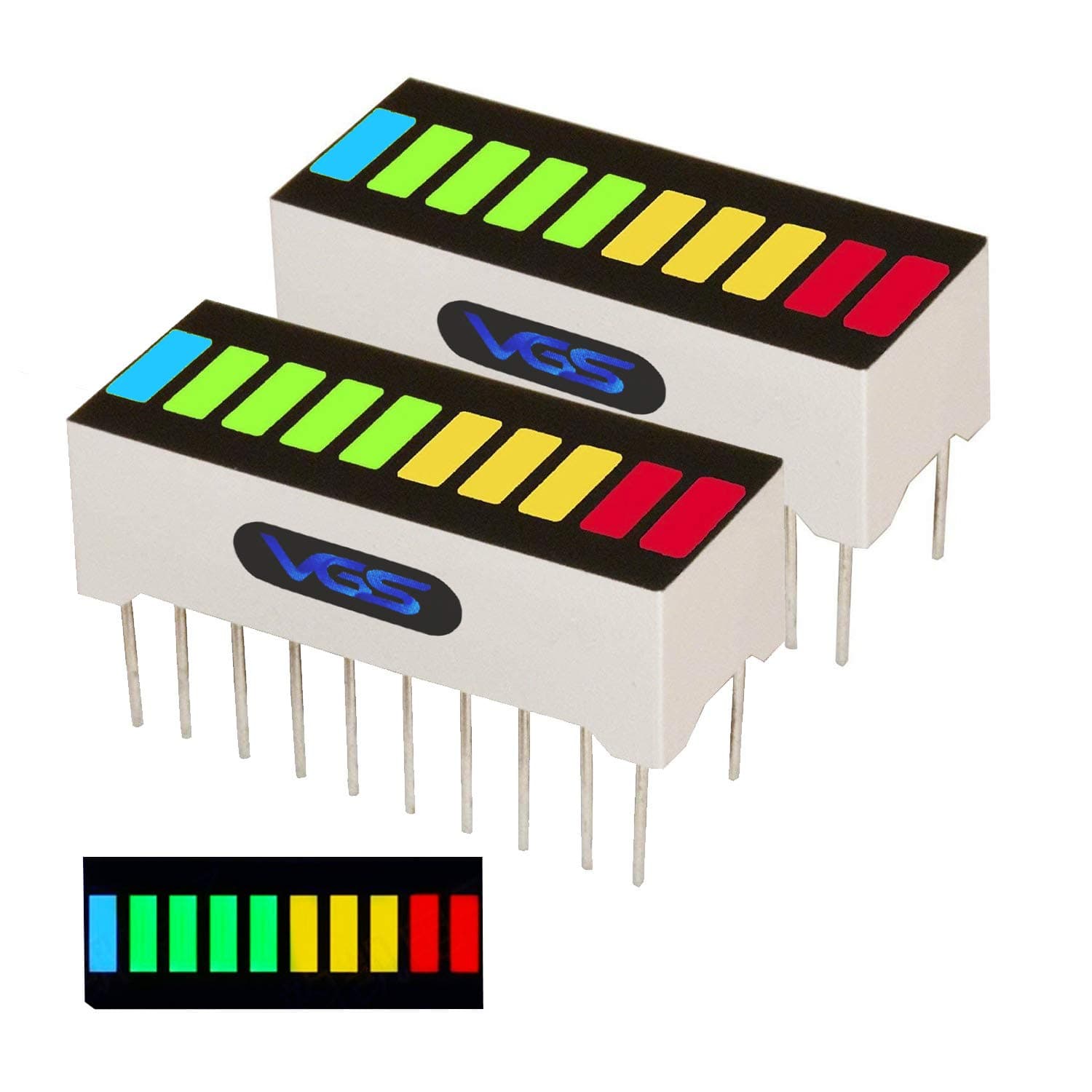 2 pcs. of RGYB 10 Segment LED Bar Graph Display with 4 Colors (2xSuper Red+3xYellow+4xSuper Green+1xBlue) Single led bar Graph for DIY or Arduino ARGYB